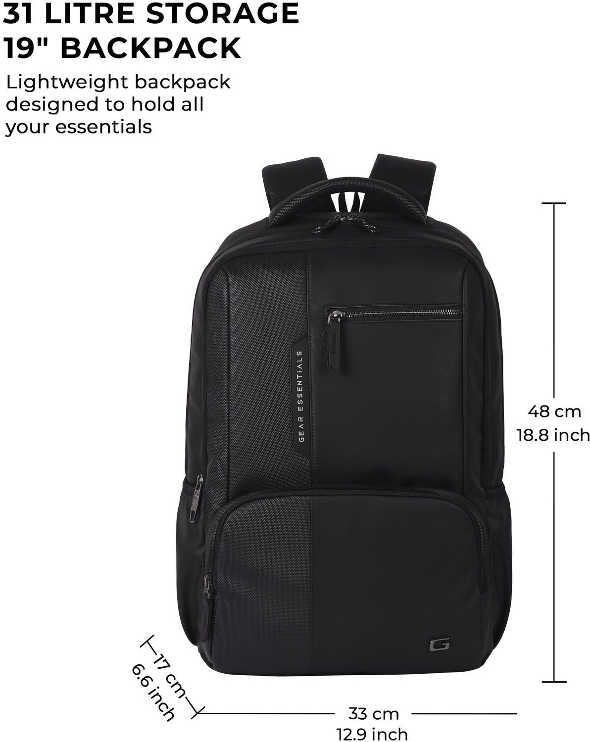 Image of Gear Large 31 L Laptop Backpack Vintage 2 Anti Theft Faux Leather (Black)