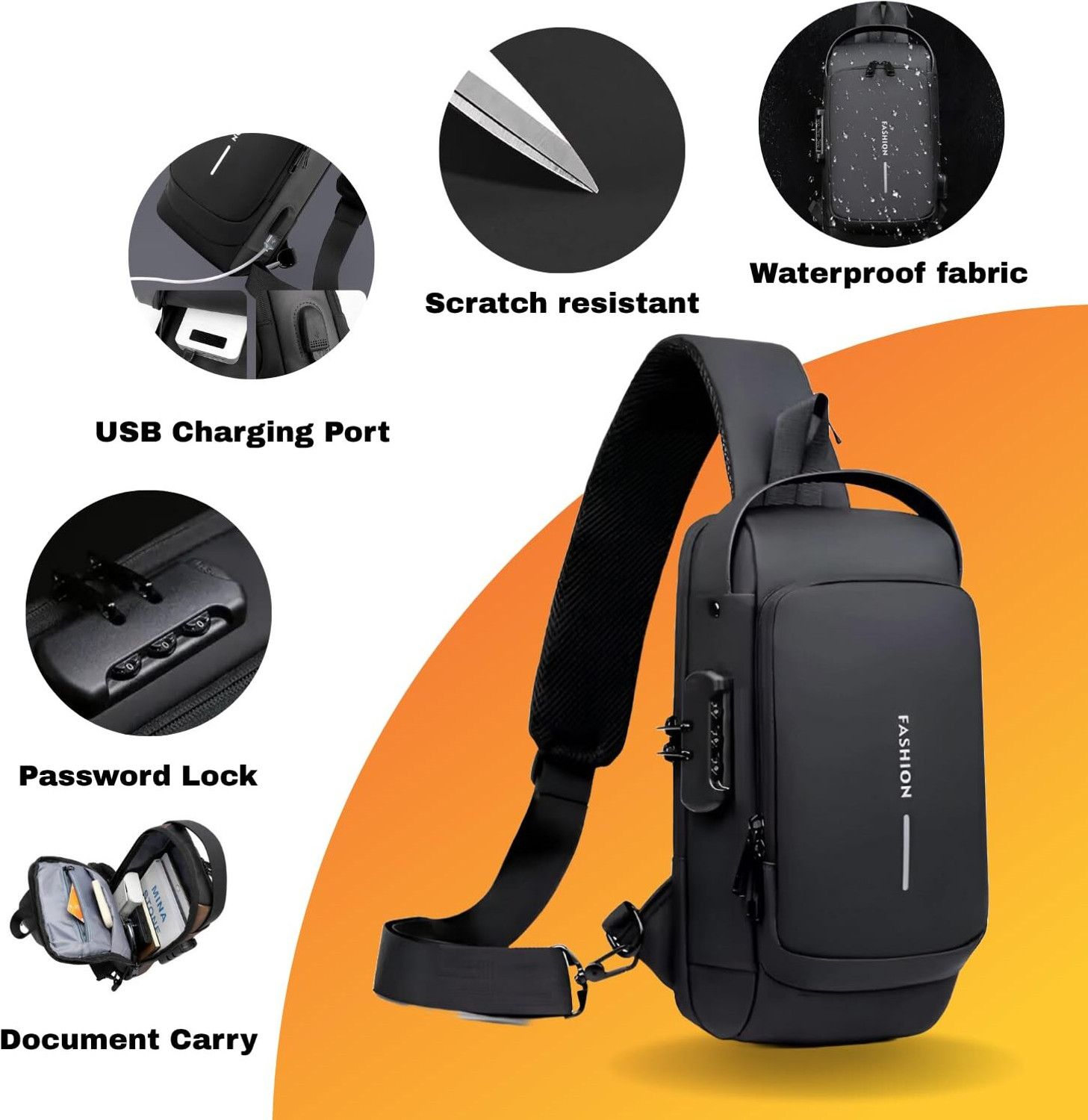 Image of romj New Sling Bag Anti-Theft USB Crossbody Backpack Waterproof Chest Shoulder Bag 10 L Backpack