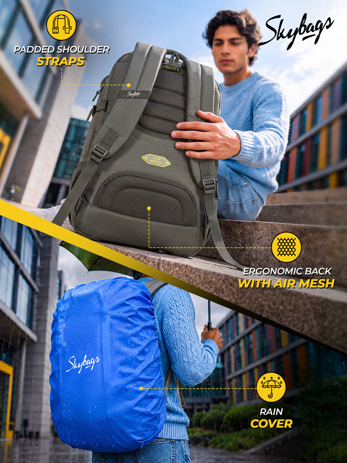 Image of SKYBAGS Cipher 16 Inch Compatible with 3 Compartments, Rain Cover and Jacket Holder 32 L Laptop Backpack