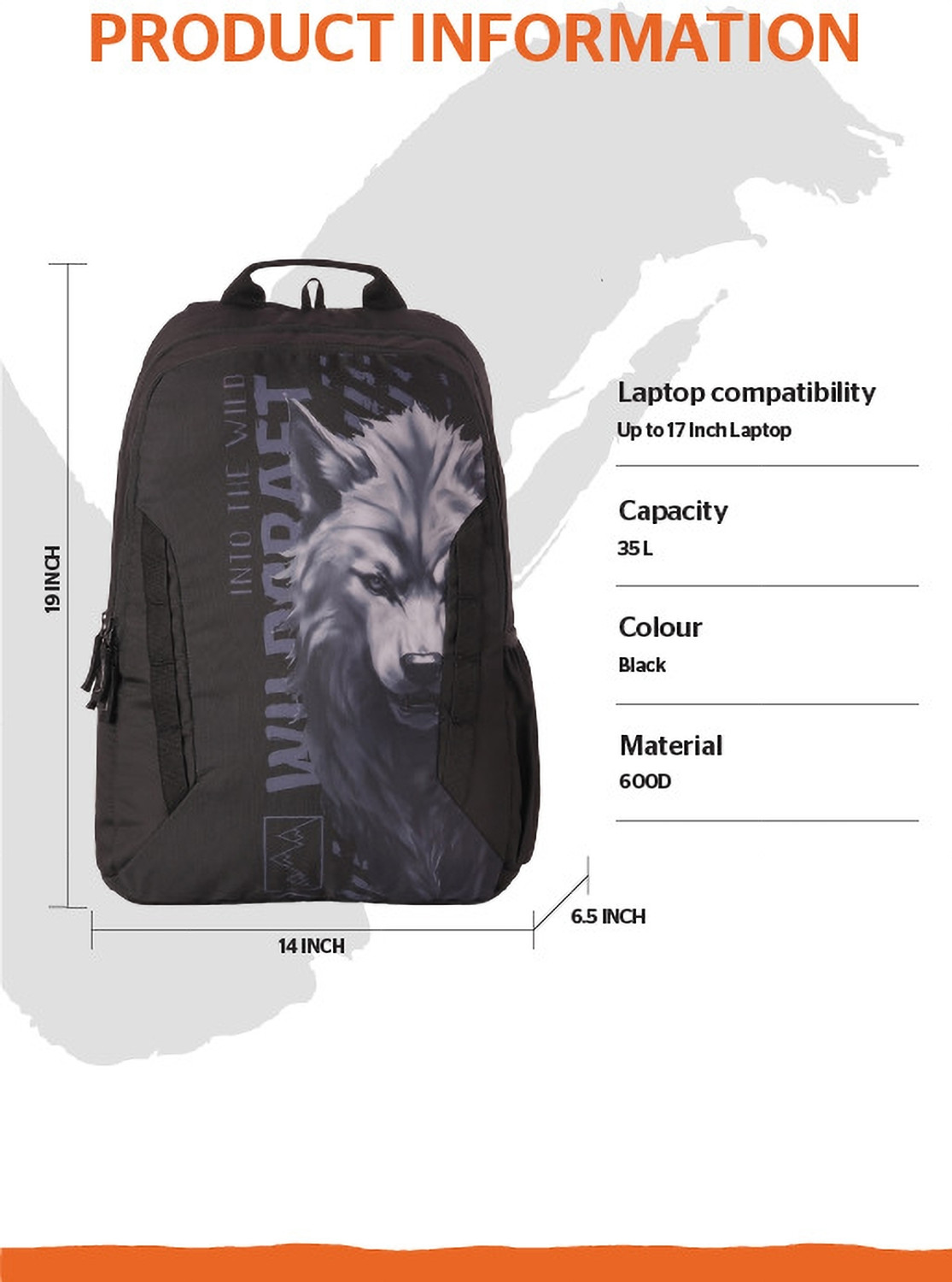 Image of Wildcraft Howler LPBP 35L Black 35 L Laptop Backpack
