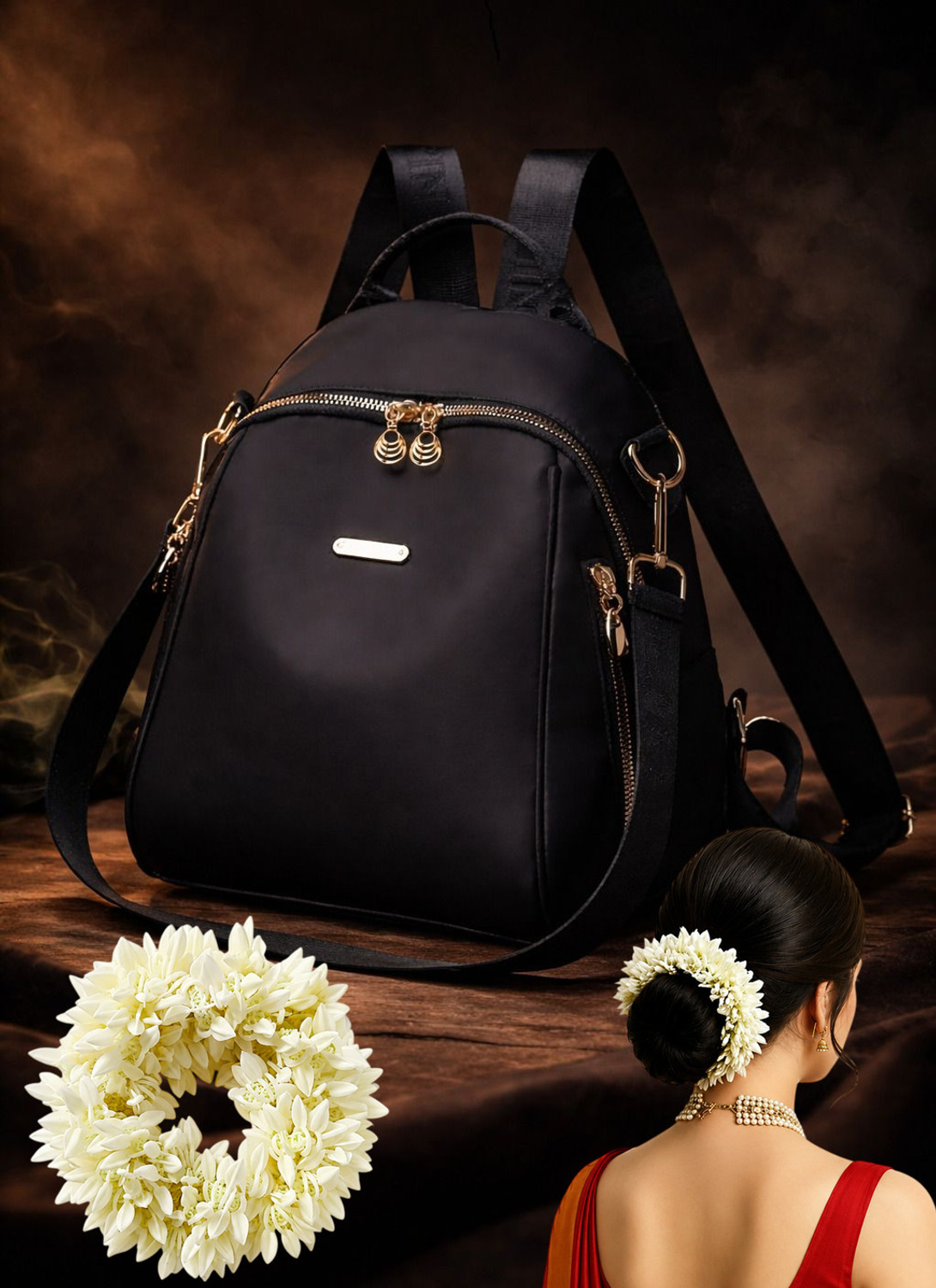 Image of speginic Trendy women's backpack handbag with a sleek solid black look and Jhumka zippers 25 L Backpack