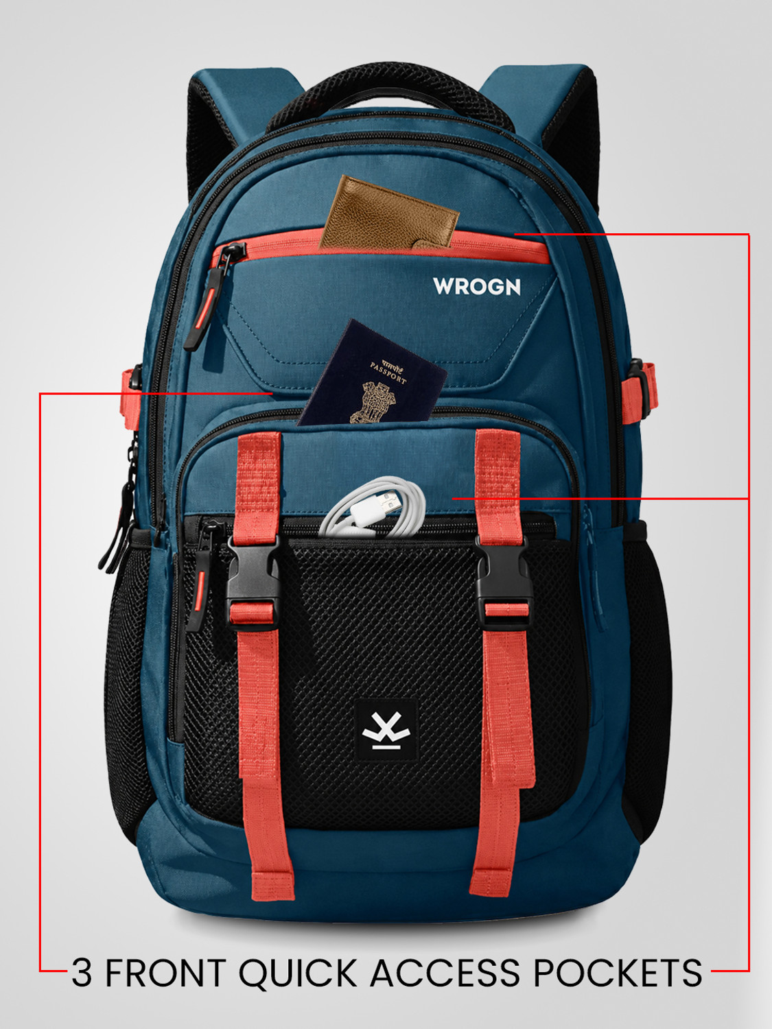 Image of WROGN Unisex Ashper 2.0 with USB Port, Rain Cover and Reflective Strip 42 L Laptop Backpack