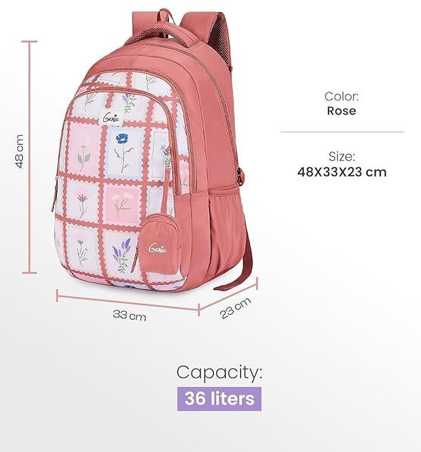 Image of Genie LIORA School Backpack For Girls |19 Inch-36 Litres Laptop Backpack - Rose 36 L Laptop Backpack