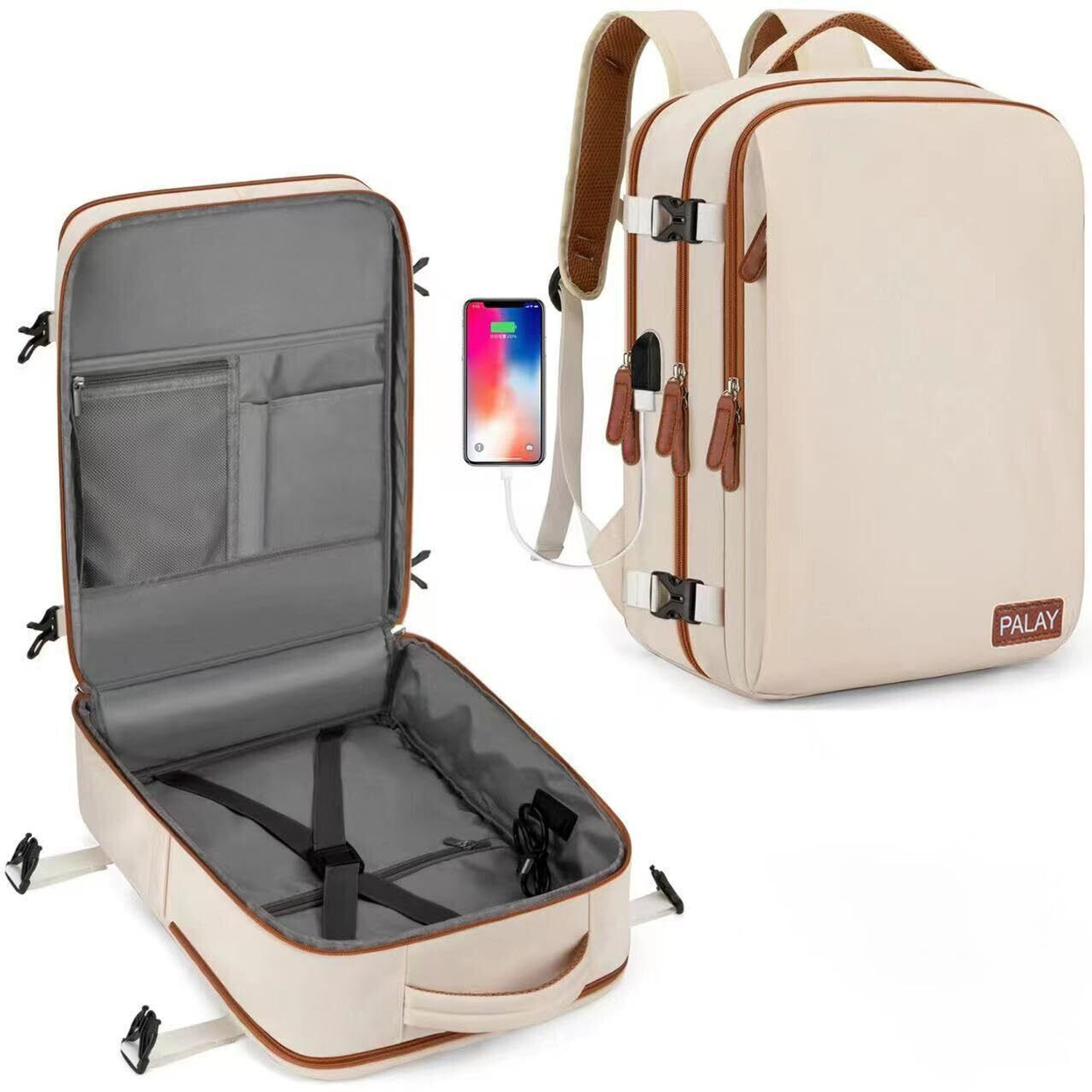 Image of gustave Travel Laptop Backpack 40L Double Layer 15.6 Inch Waterproof Beige Bag 40 L Laptop Backpack