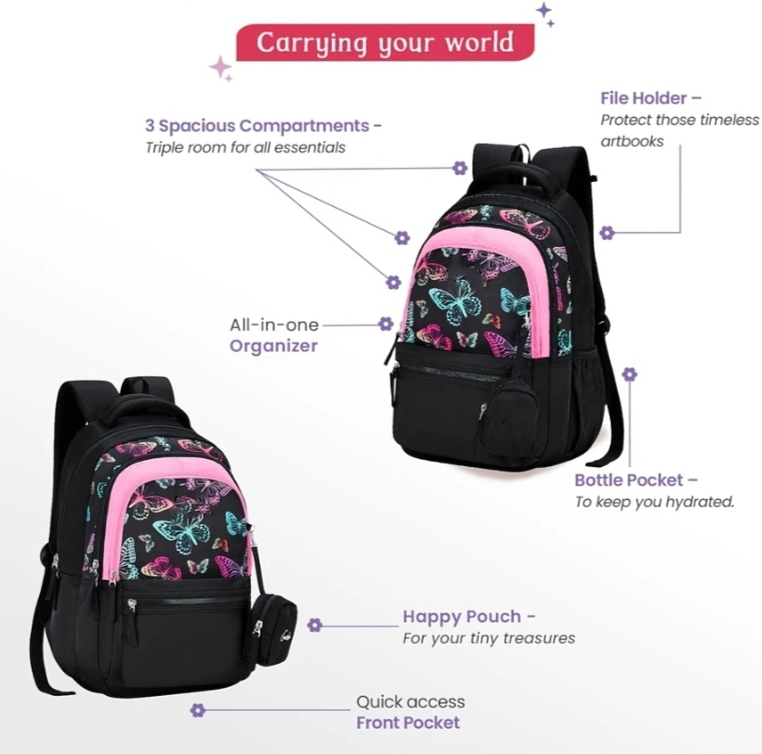 Image of RITZY 40 L GIRLS AND WOMEN Backpack FOR SCHOOL COLLEGE TRAVEL BACKPACK (BLACK) 40 L Backpack