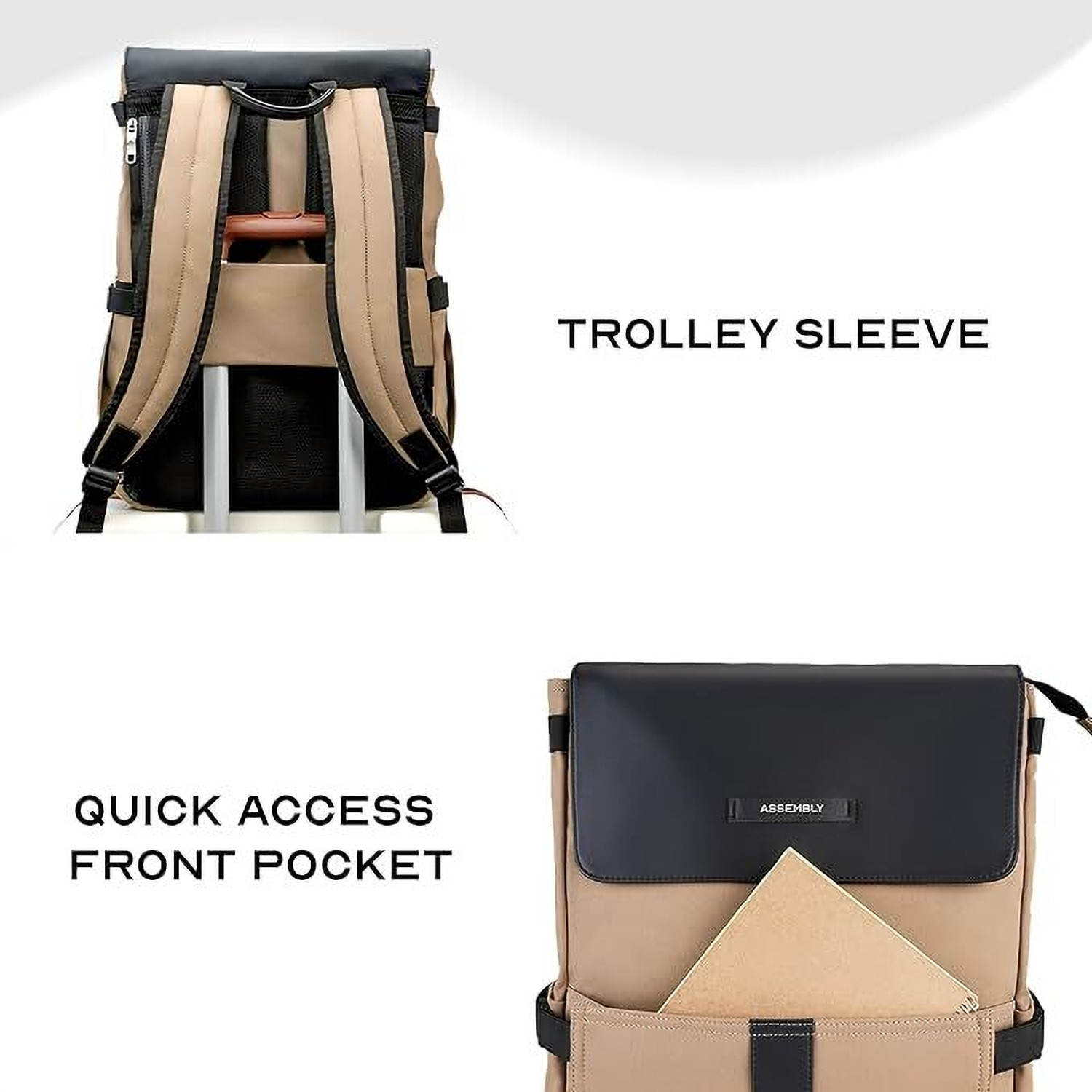 Image of Assembly Luggage Medium 23 L Laptop Backpack for Men Women 15.6 Inch Premium PU Leather Office Travel Bag (Beige)