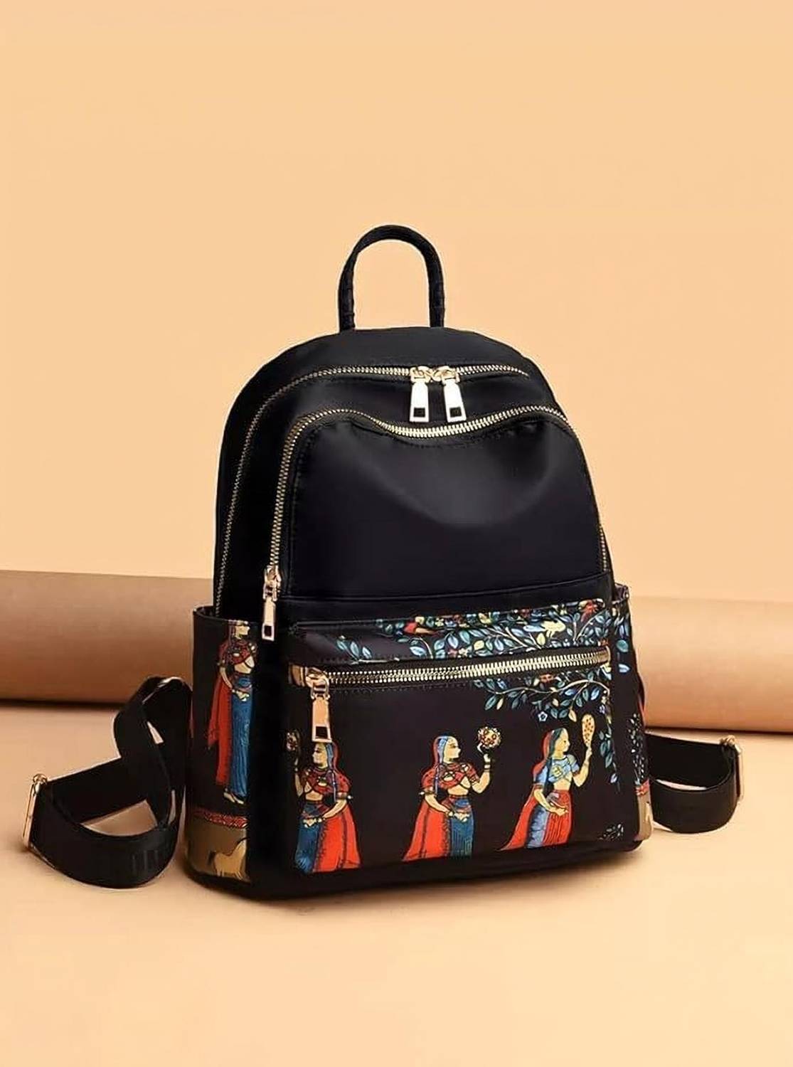 ACOME Stylish Women Backpack Rajasthani Art Print, Multi Utility Pockets 15 L Backpack