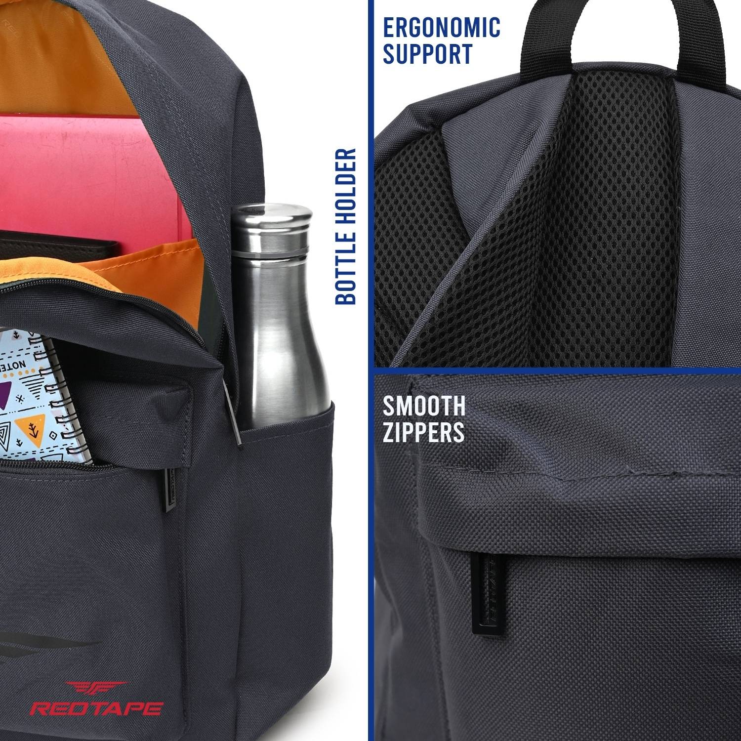 RED TAPE Grey Polyester Backpack 25.5L - Image 3