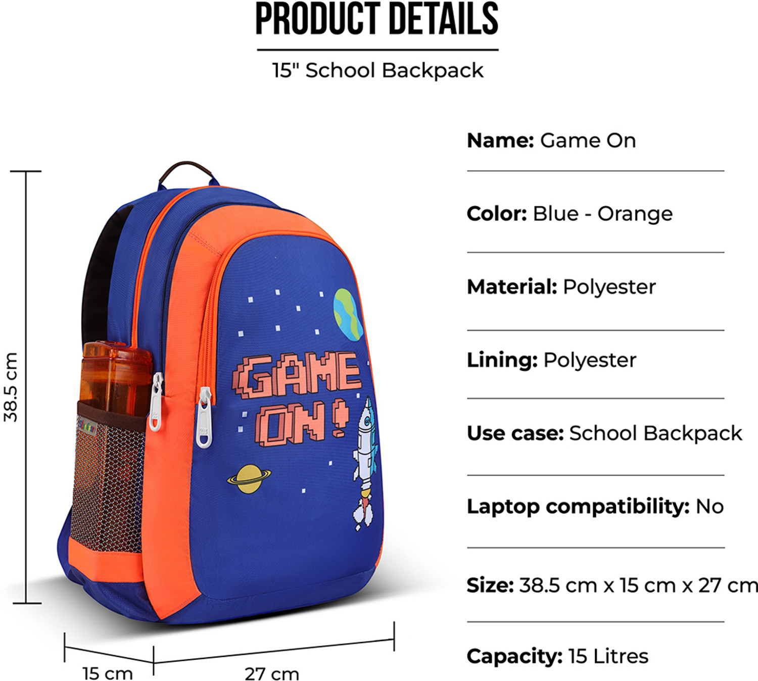 Image of Gear GAME ON Backpack 15 inch-BLUE 15 L Backpack