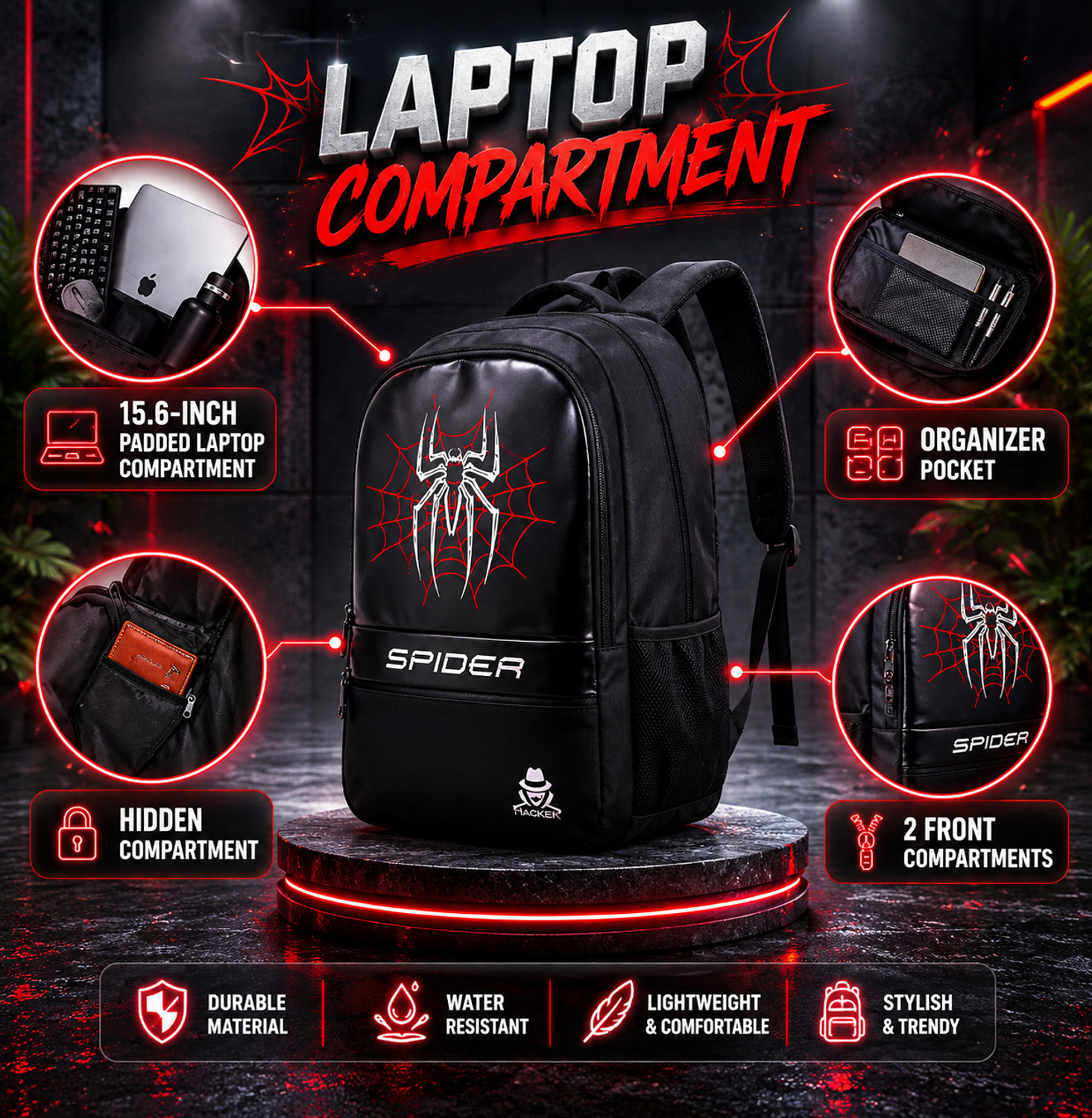 Image of Finchclub Spider Printed Backpack for Boys & Girls College School Travel Bag 25 L Laptop Backpack