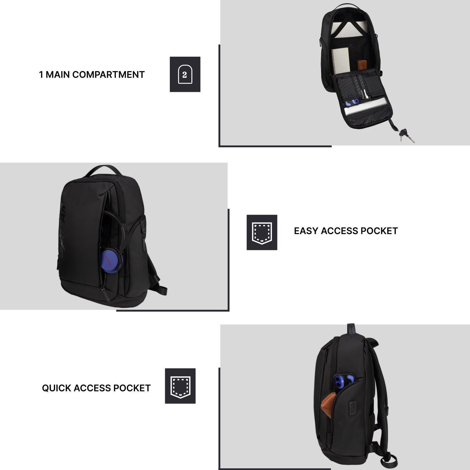 Image of F Gear Small 20 L Laptop Backpack Bellagio 20L Backpack|Fits Laptop Up to 17-Inch|USB & Type-C Charging Ports (Black)