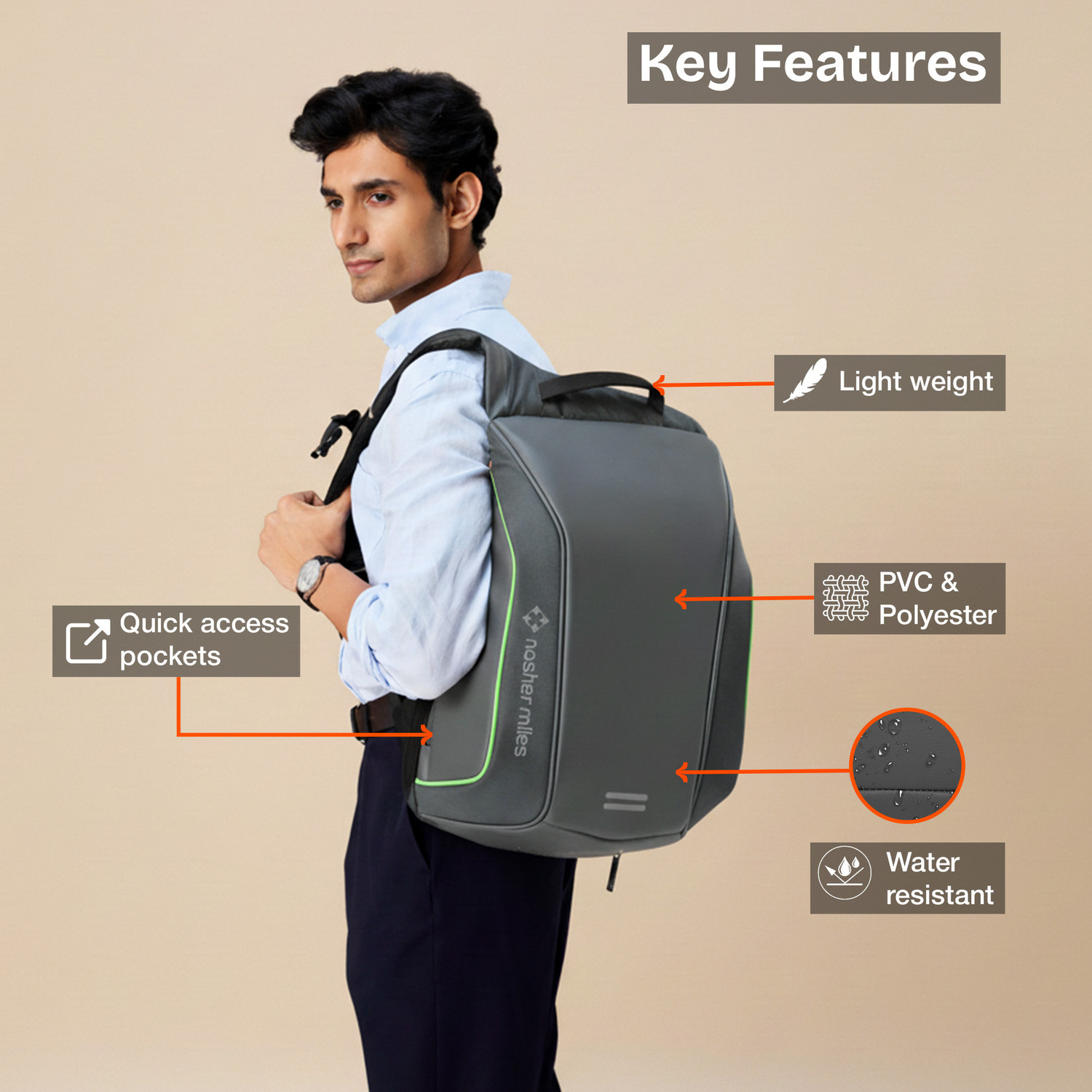 Image of NASHER MILES Monash Laptop Backpack Premium PVC Polyester Reflective Rider for Travel Office 34 L Laptop Backpack
