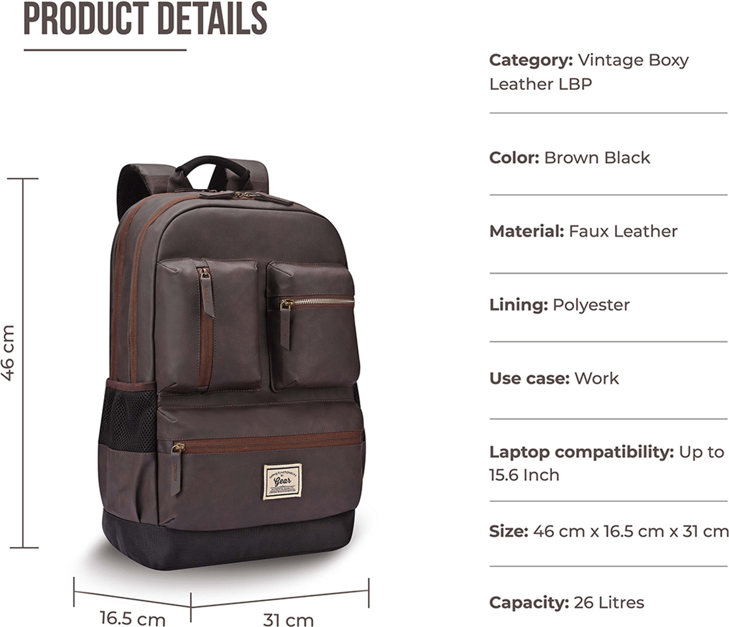 Image of Gear VINTAGE BOXY LEATHER LAPTOP BACKPACK 26 L Laptop Backpack