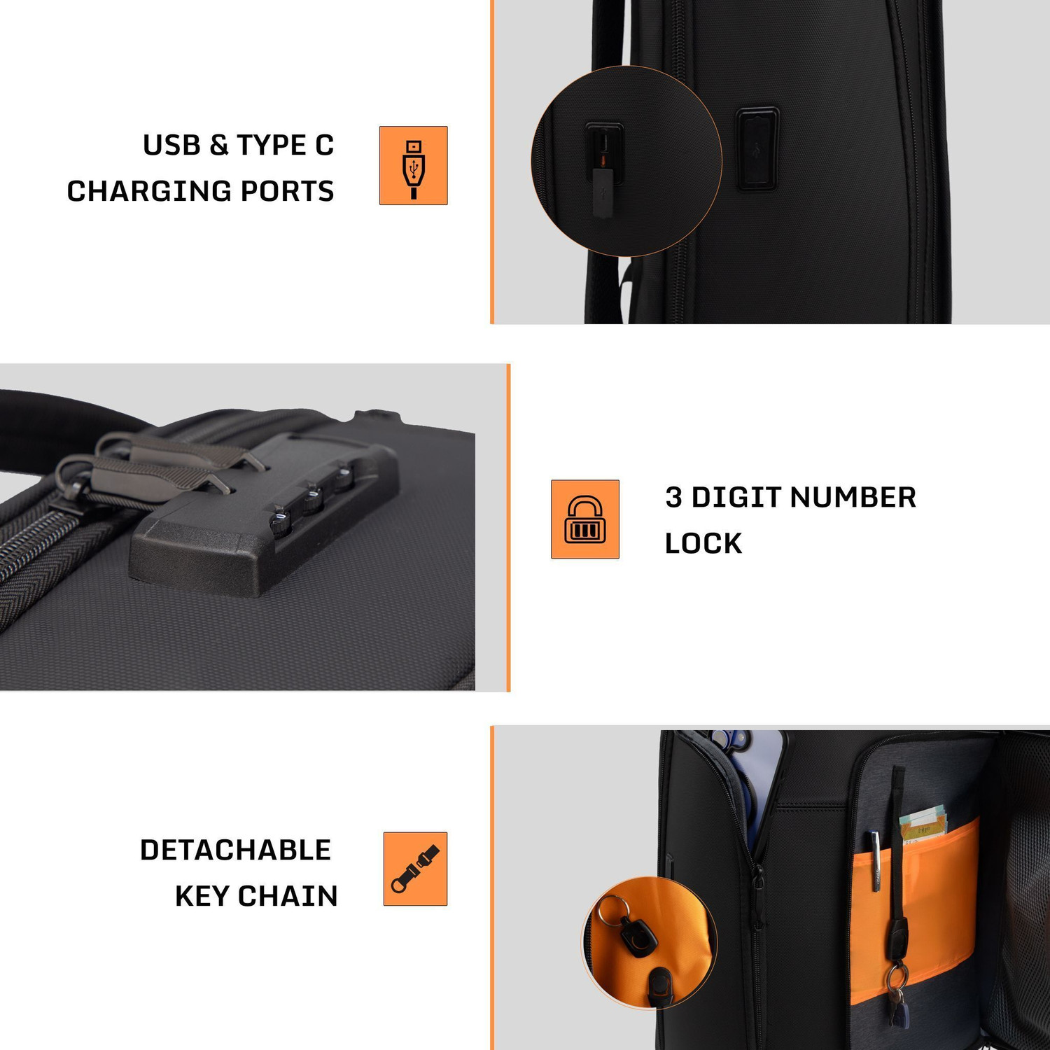 Image of F Gear Shadow 25L Black Anti-Theft Laptop Backpack | 17 inch Laptop, USB & Type-C 25 L Laptop Backpack