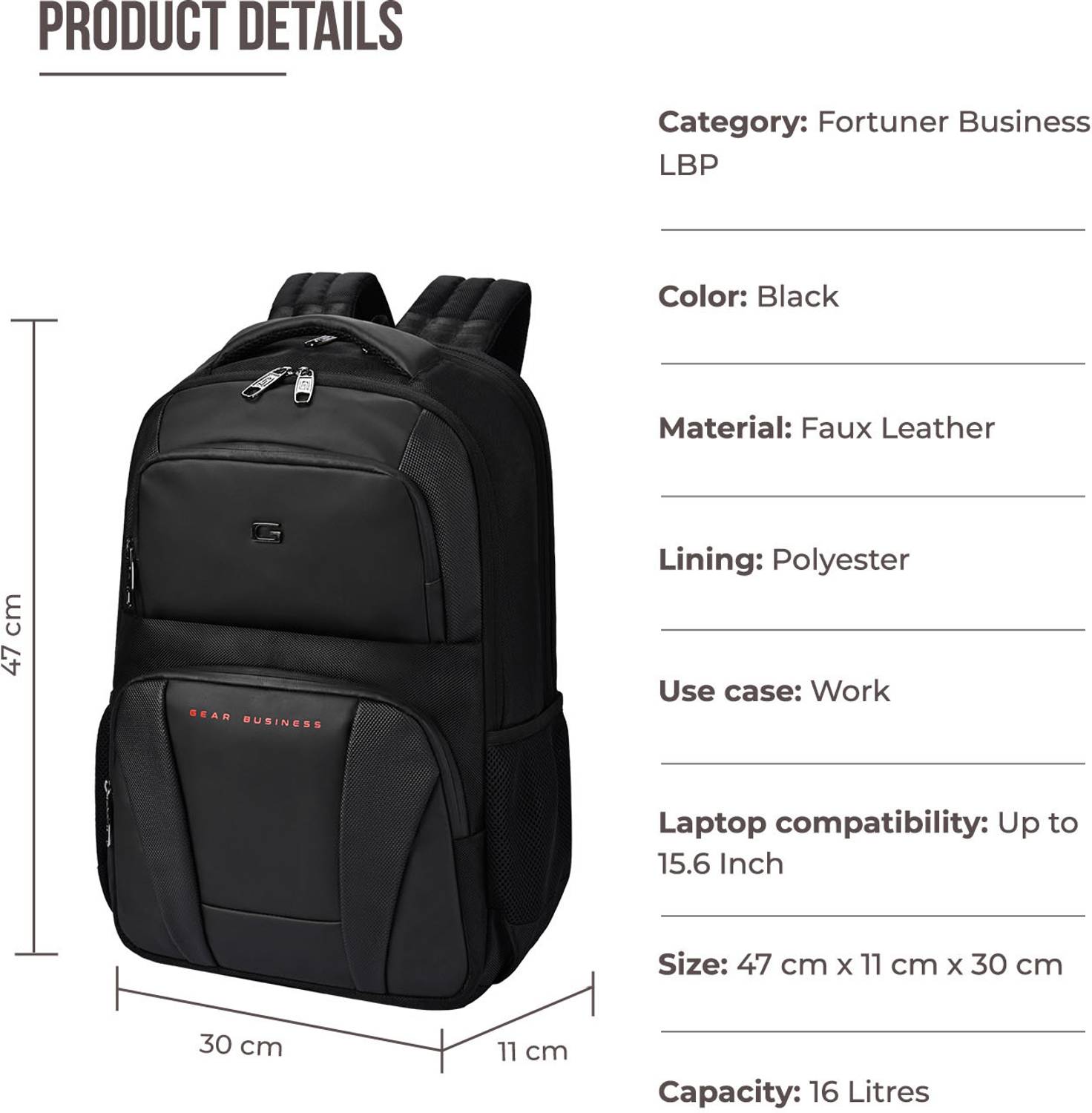 Gear Fortuner Business Laptop Backpack 17L - Image 3