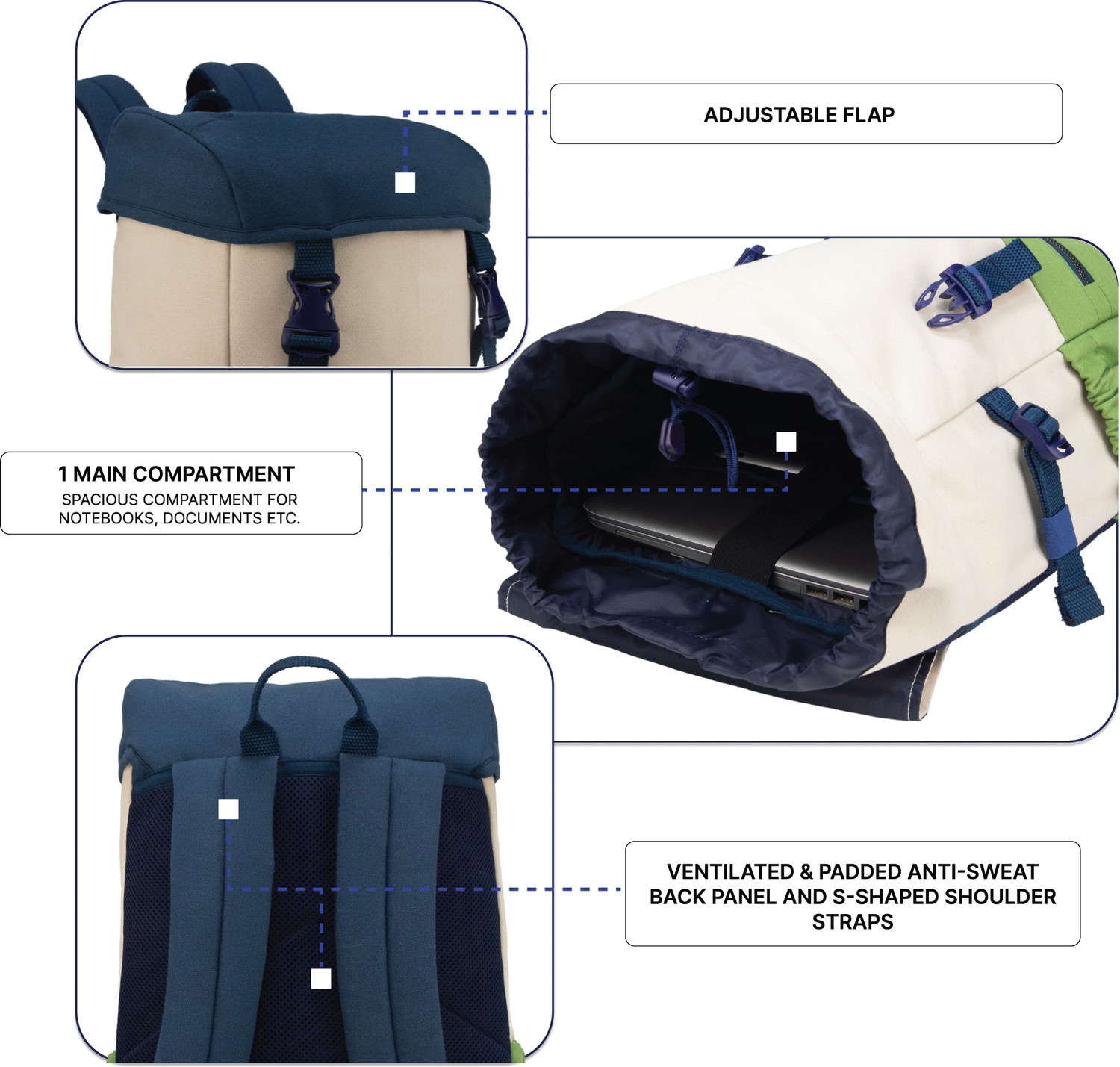 Image of F Gear Dune Navy Beige Mint 18 L Laptop Backpack