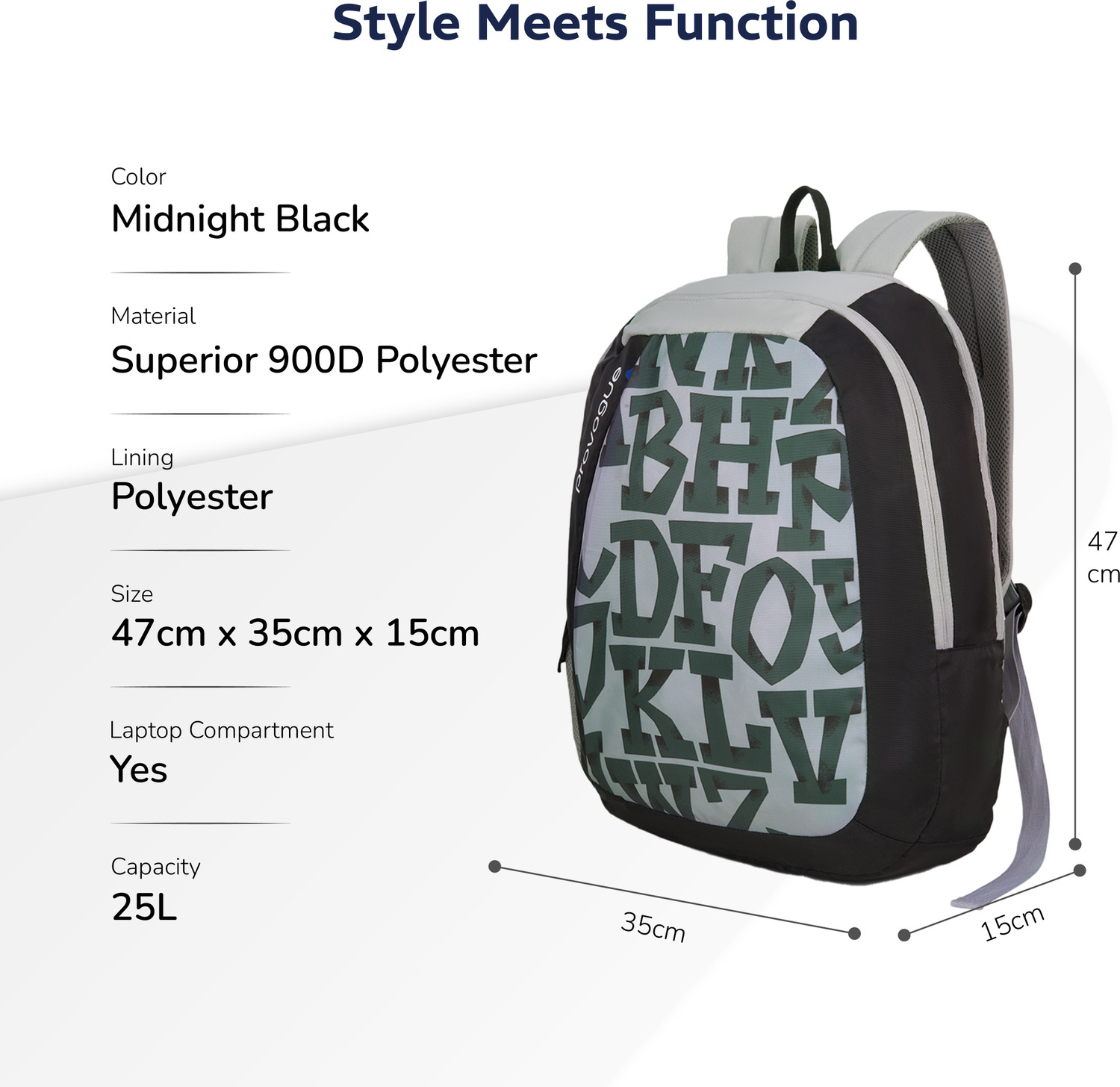 Image of PROVOGUE Alpha laptop bag with large compartments, bottle holder, Black, 25 Ltr 25 L Laptop Backpack