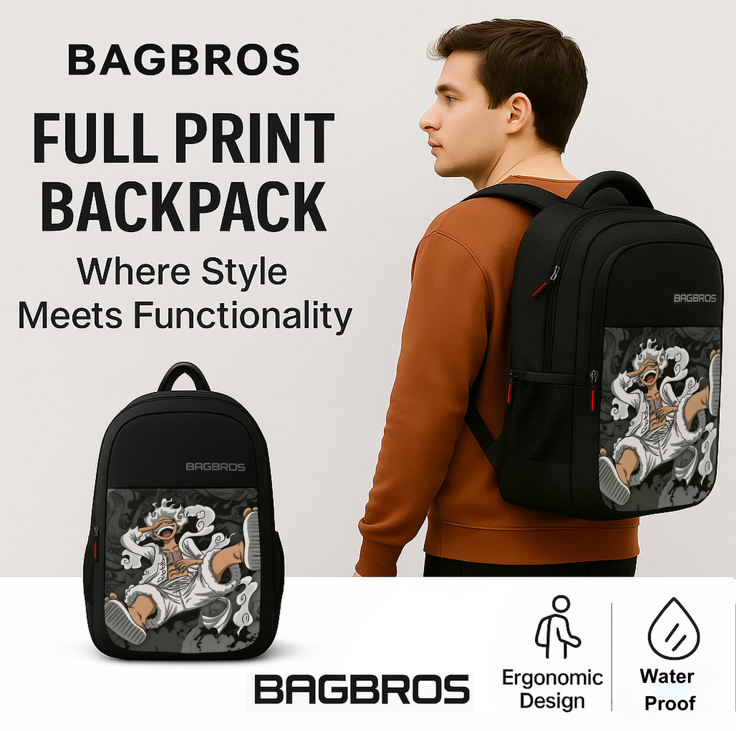 Image of Bagbros One Piece Luffy Backpack |Waterproof Anime School, College, Travel Backpack 30L 30 L Backpack