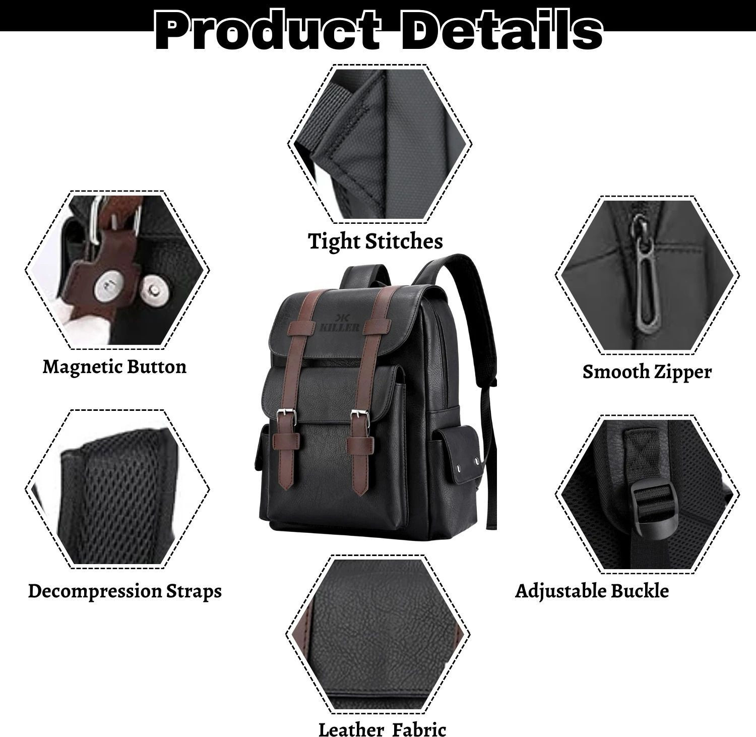 Image of KILLER PU Leather Casual Business Laptop Bag, Backpack for Travel, Business, College 12 L Laptop Backpack
