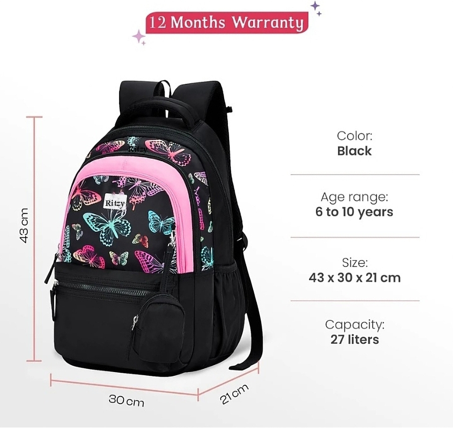 Image of RITZY 40 L GIRLS AND WOMEN Backpack FOR SCHOOL COLLEGE TRAVEL BACKPACK (BLACK) 40 L Backpack