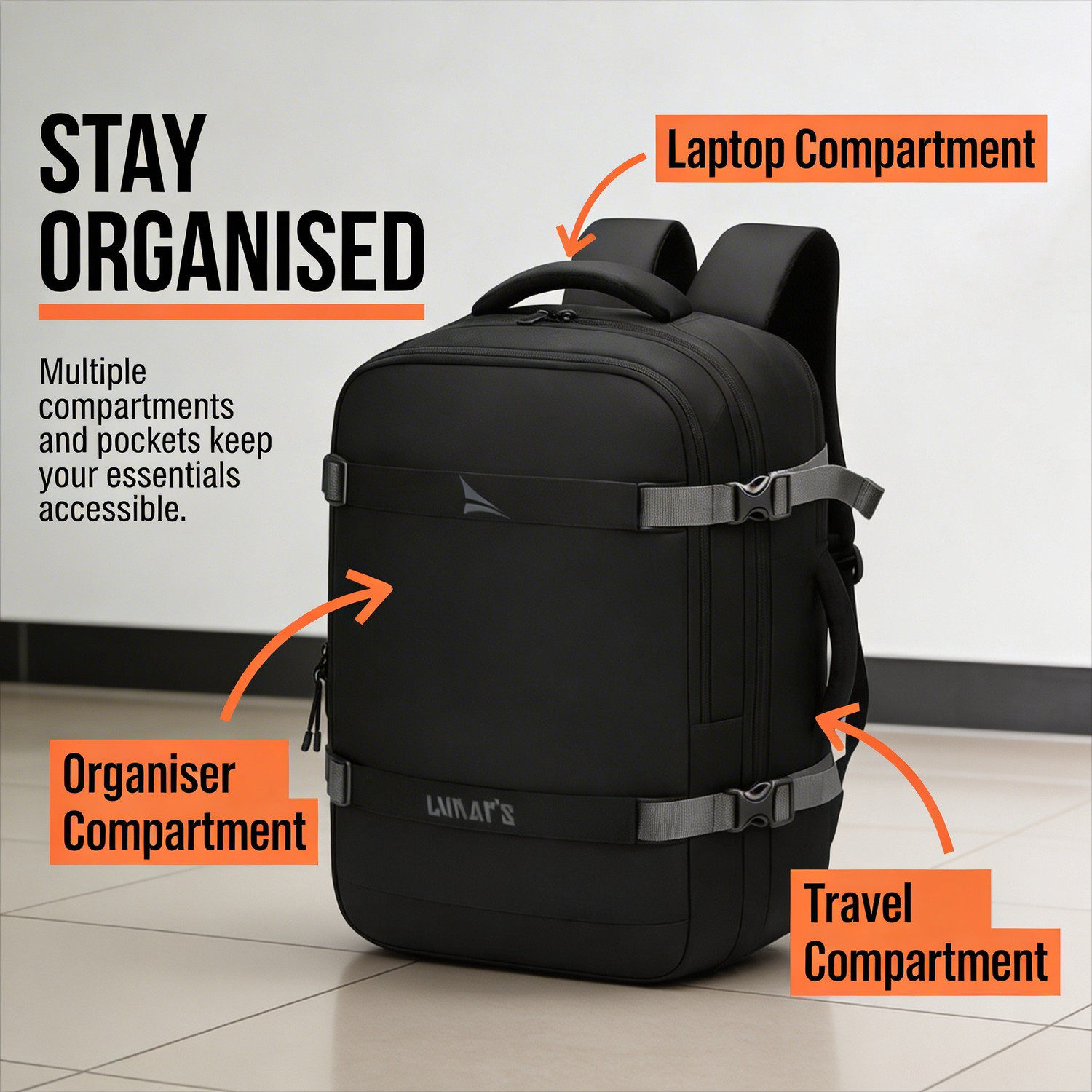 Image of Lunar's Large 45 L Laptop Backpack 45L Laptop Backpack with Anti-Theft Pocket Foam Padded (Black)