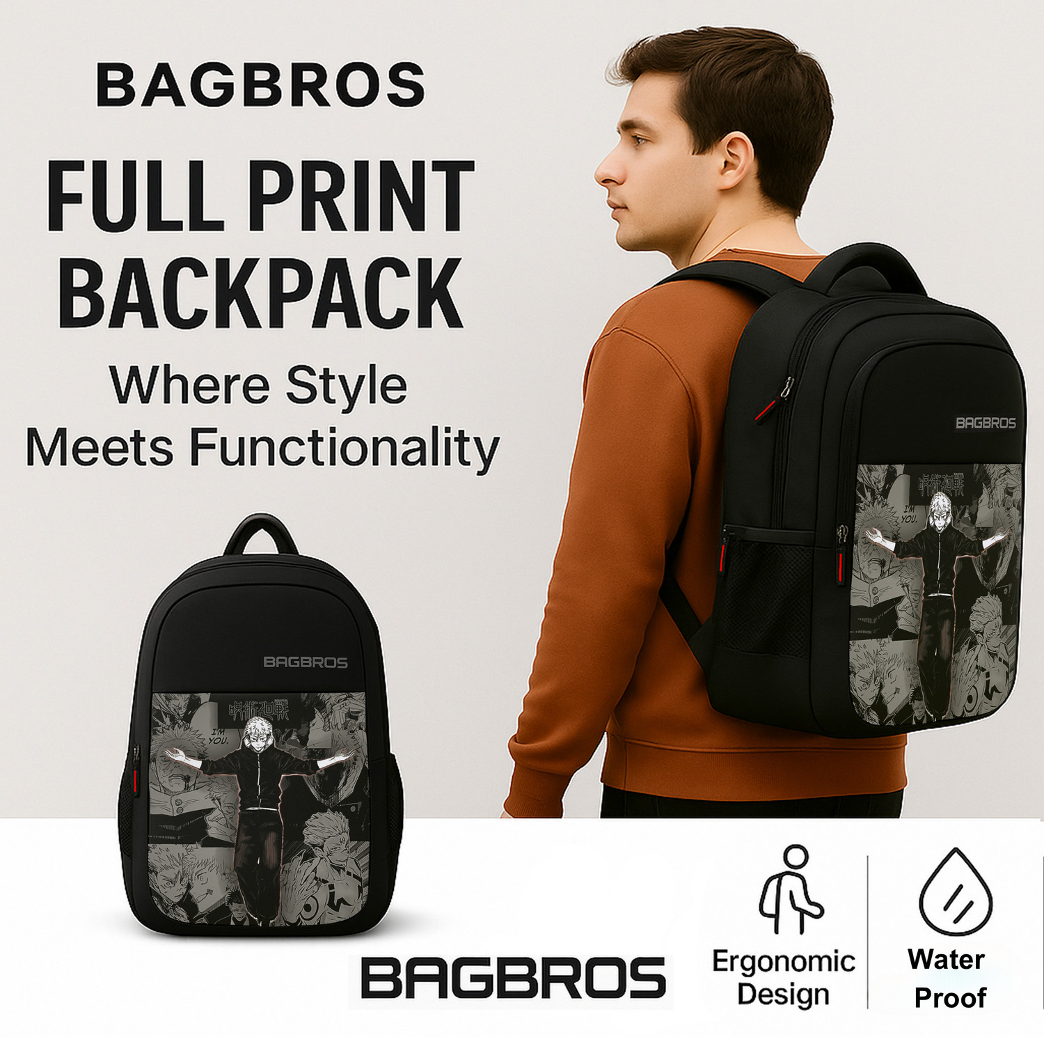 Image of Bagbros Jujutsu Kaisen Itadori Backpack |Waterproof Anime School College Backpack 30L 30 L Backpack