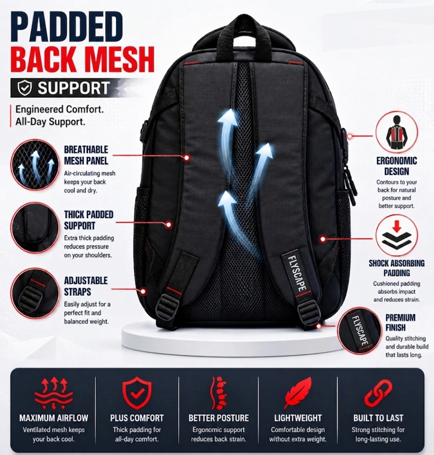 Image of Flyscape ASHPER Unisex with USB Port and Rain Cover 38 L Laptop Backpack