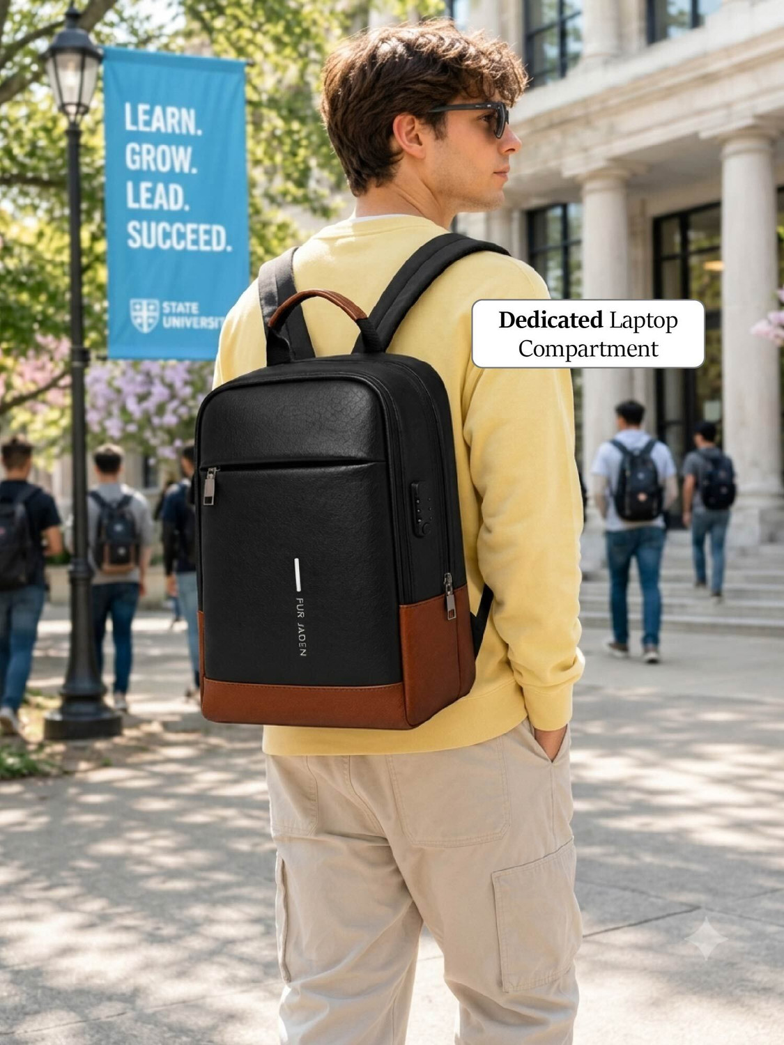 Image of FUR JADEN Vegan Leather Anti Theft Number Lock 15.6 Inch 25 L Laptop Backpack