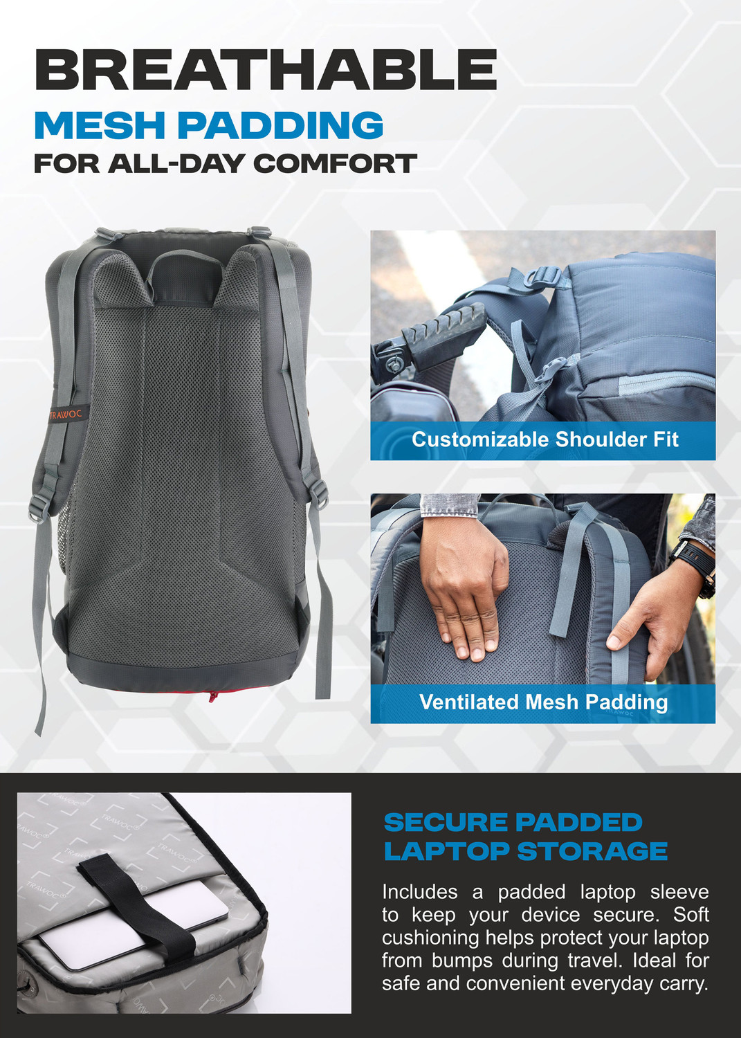 Image of TRAWOC STEALTH 40L Travel bag with Shoe Compartment for men and women 40 L Laptop Backpack