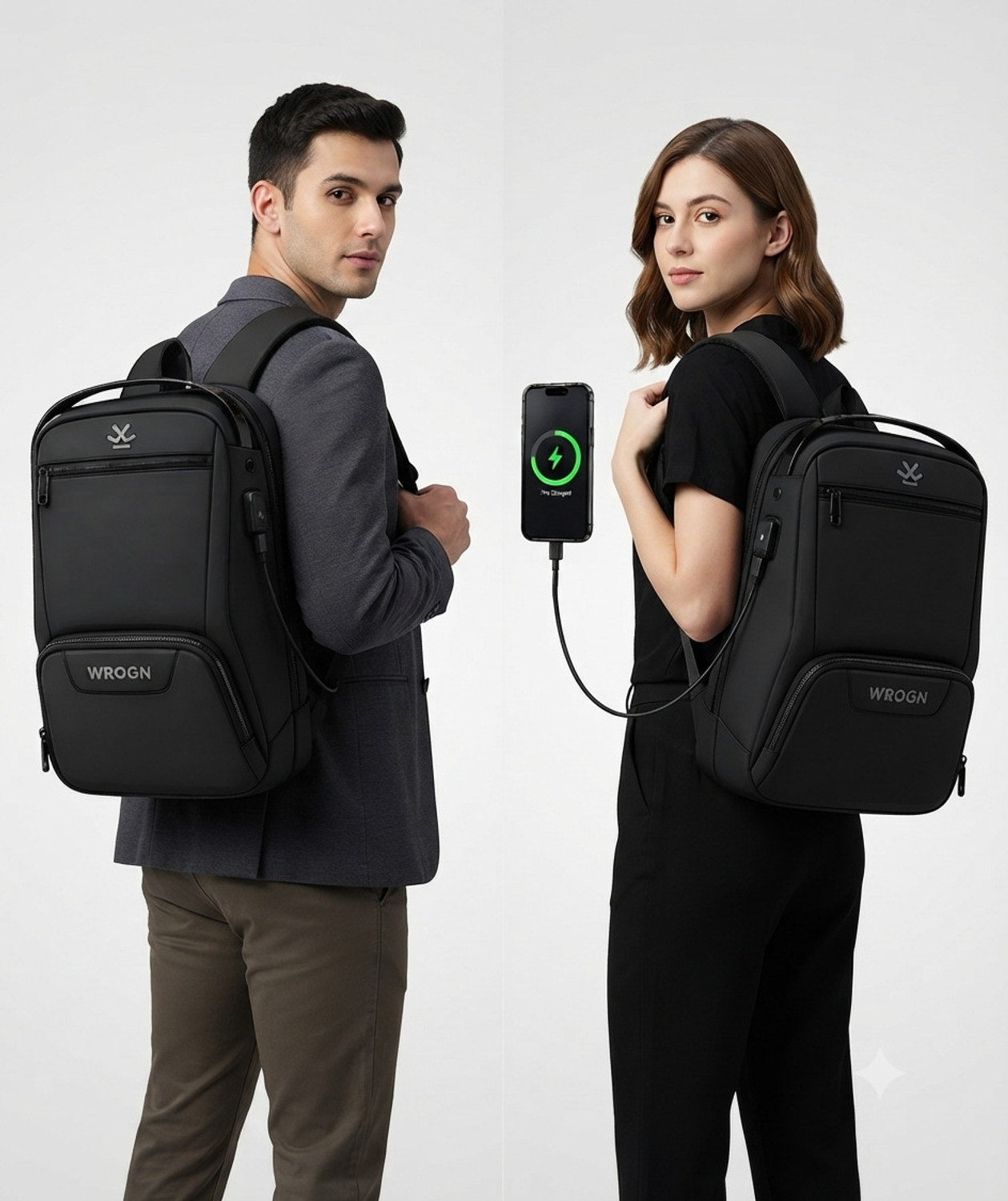 Image of WROGN Large 40 L Backpack Smart Laptop Backpack with USB Charging Port Anti-Theft Design 40 L | Black (Black)