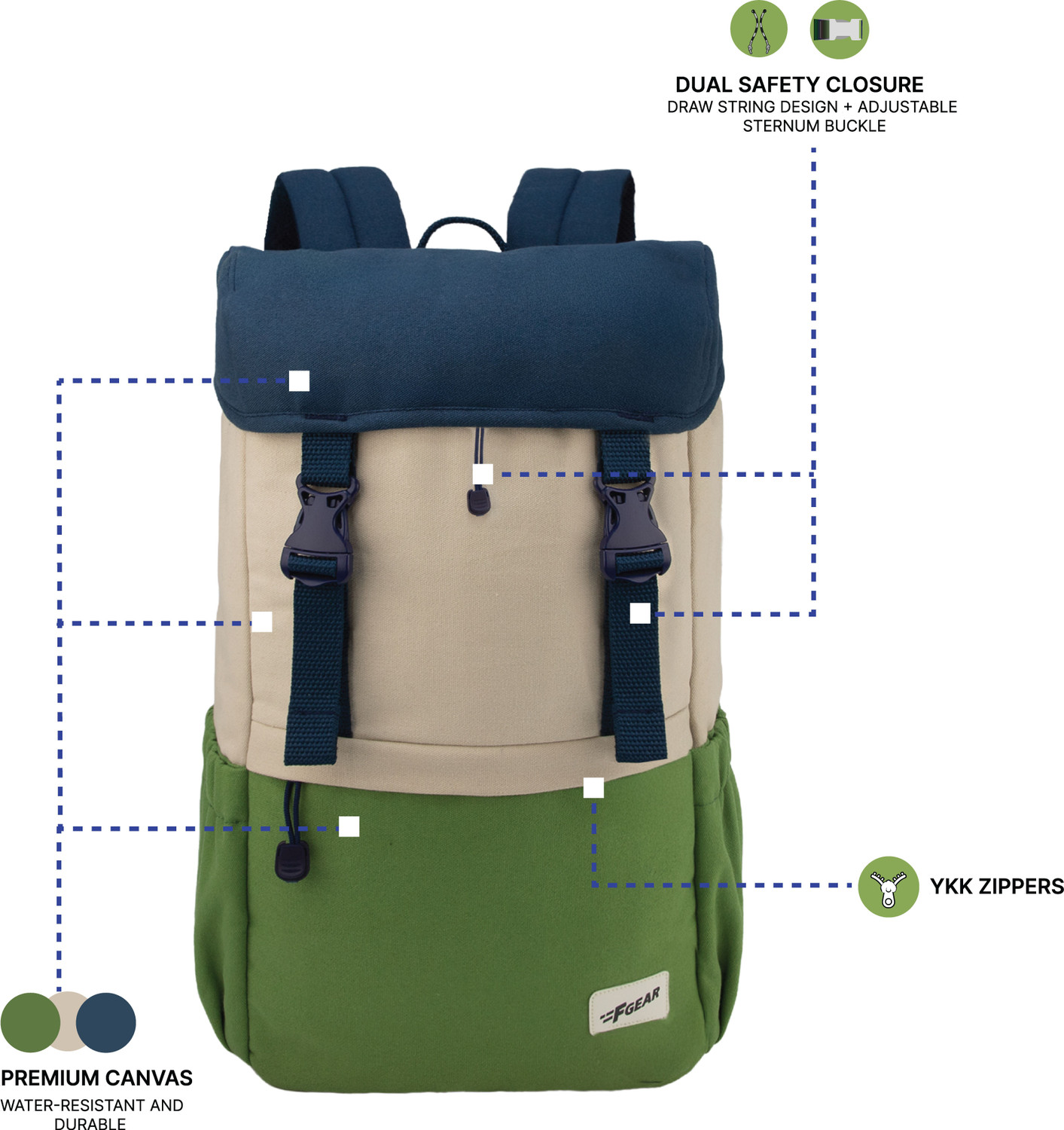 Image of F Gear Dune Navy Beige Mint 18 L Laptop Backpack