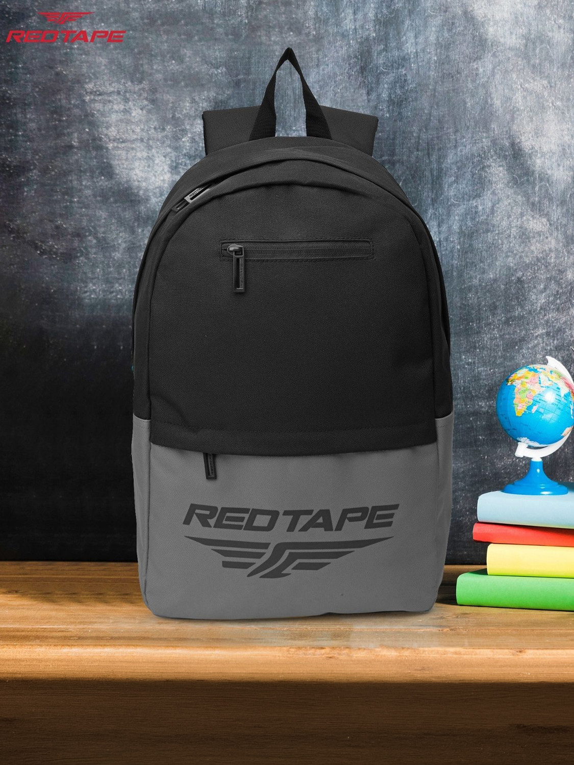 Image of RED TAPE Black Grey Boys & Unisex Polyester Backpack | School, College & Office Bag 21.5 L Laptop Backpack
