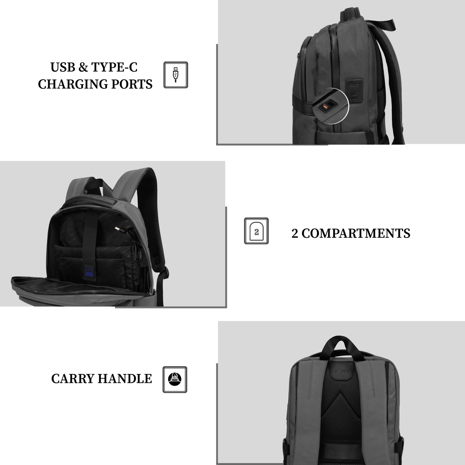 Image of F Gear Hallstat 20L Backpack USB & Type-C Ports|2 spacious Compartments & Hidden Pocket 20 L Laptop Backpack