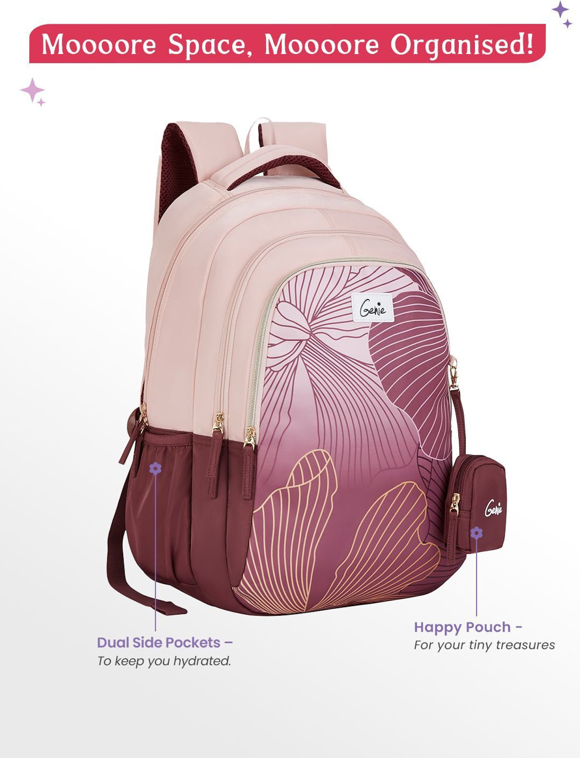 Image of Genie Large 36 L Backpack Emberlit School Backpack For Girls |19 Inch - Rust (Beige, Maroon)