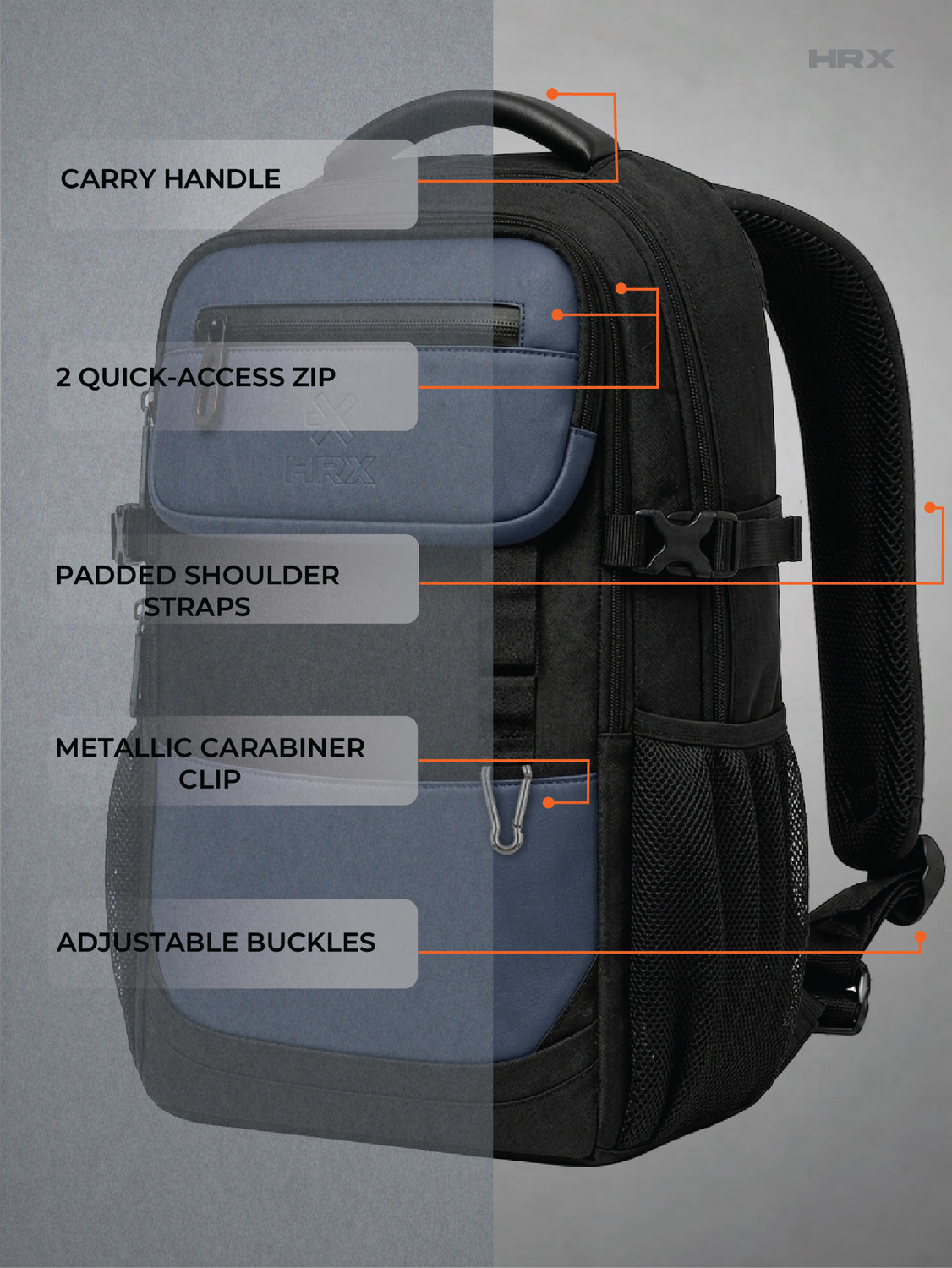 Image of HRX by Hrithik Roshan MetroVault Pro Laptop Backpack with Chest Strap, Luggage Strap and Rain Cover 42 L Laptop Backpack