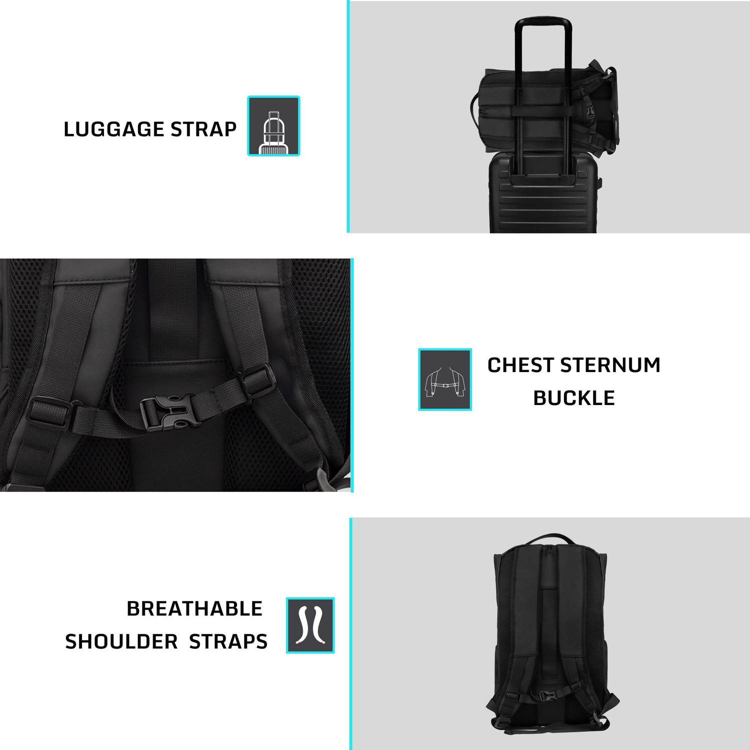 Image of F Gear Oslo Black with USB & Type-C Charging and Sternum Buckle 27 L Laptop Backpack