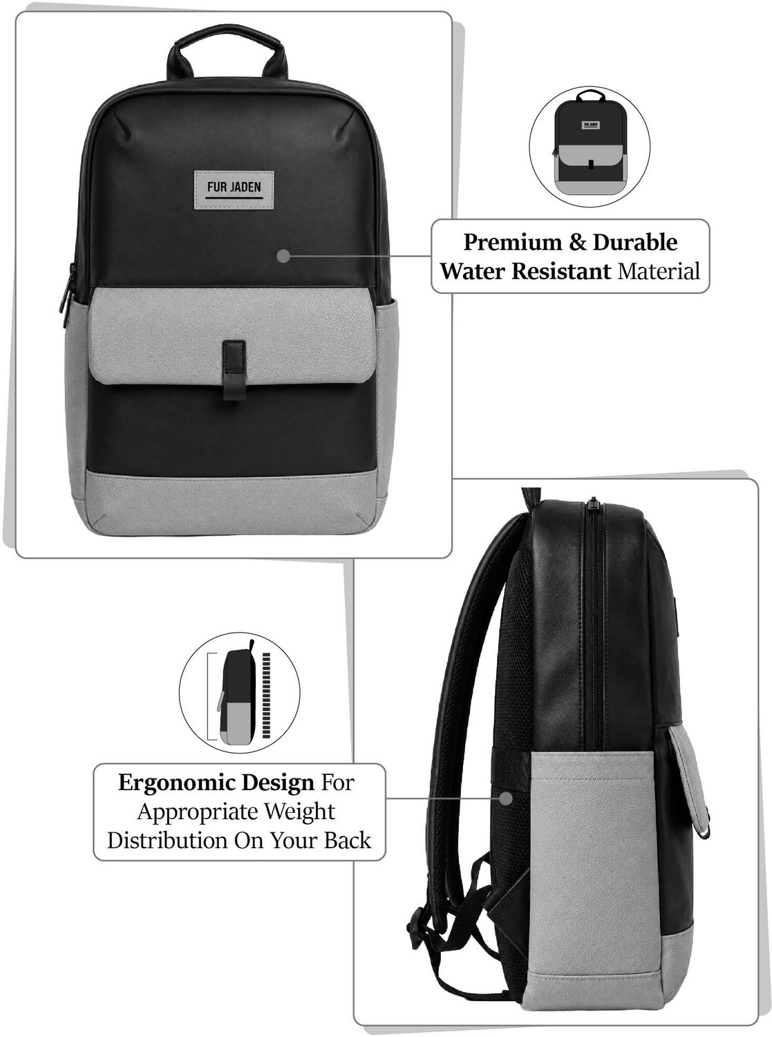 Image of FUR JADEN 15.6 Inch Faux Leather with multiple pocket 25 L Laptop Backpack