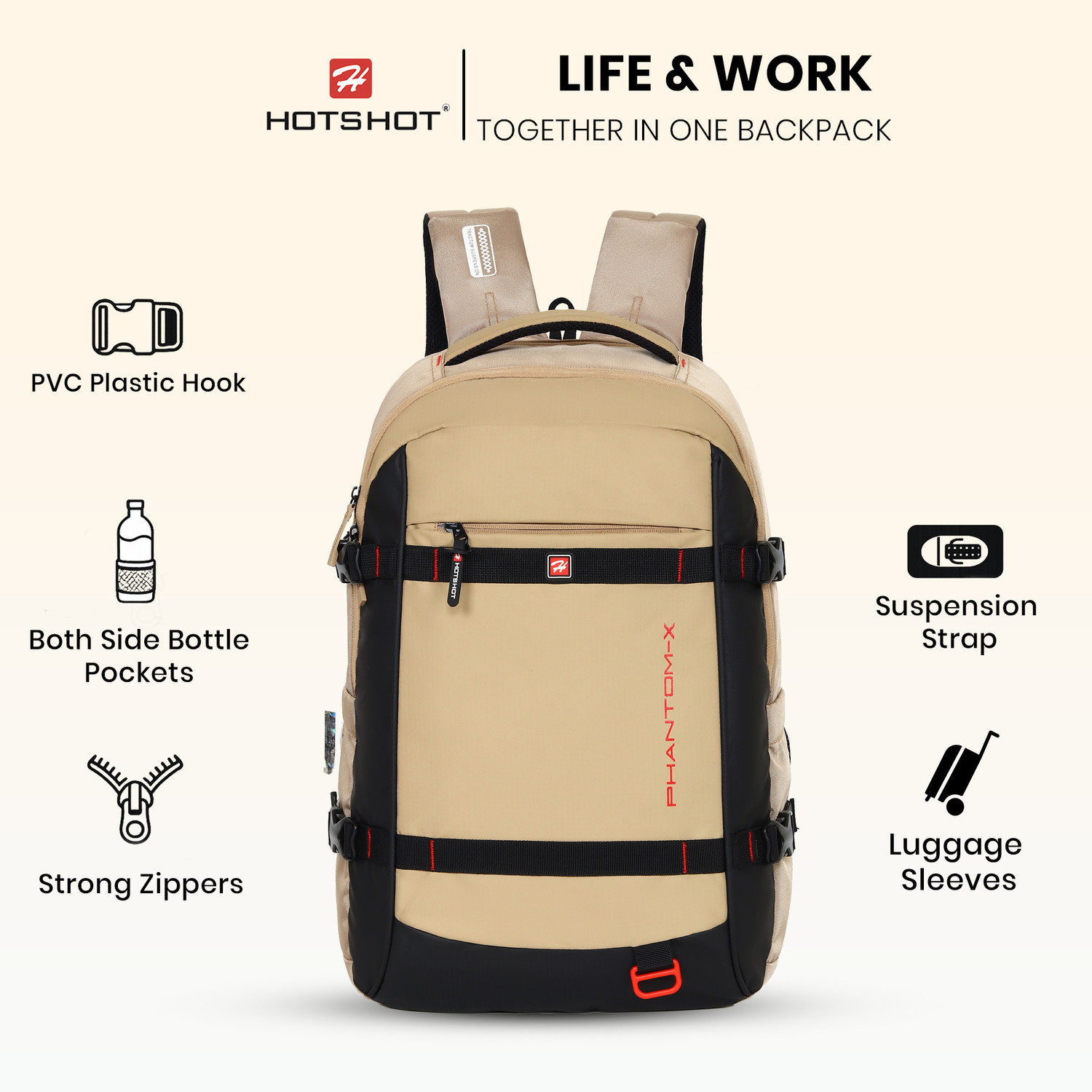 Image of HOT SHOT PHANTOM-X TROLLEY SLEEVE,SUSPENSION STRAP,OFFICE,COLLEGE,TARVEL|bag for men| 32 L Laptop Backpack