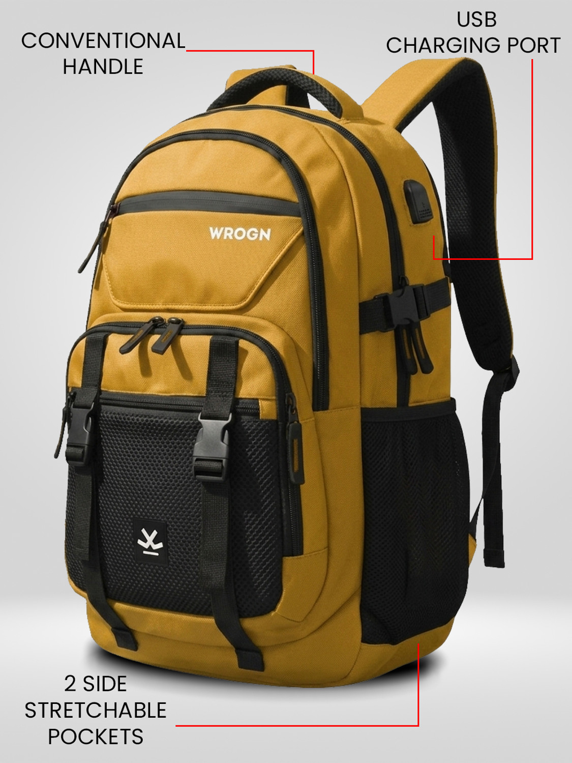 Image of WROGN Unisex Ashper 2.0 with USB Port, Rain Cover and Reflective Strip 42 L Laptop Backpack