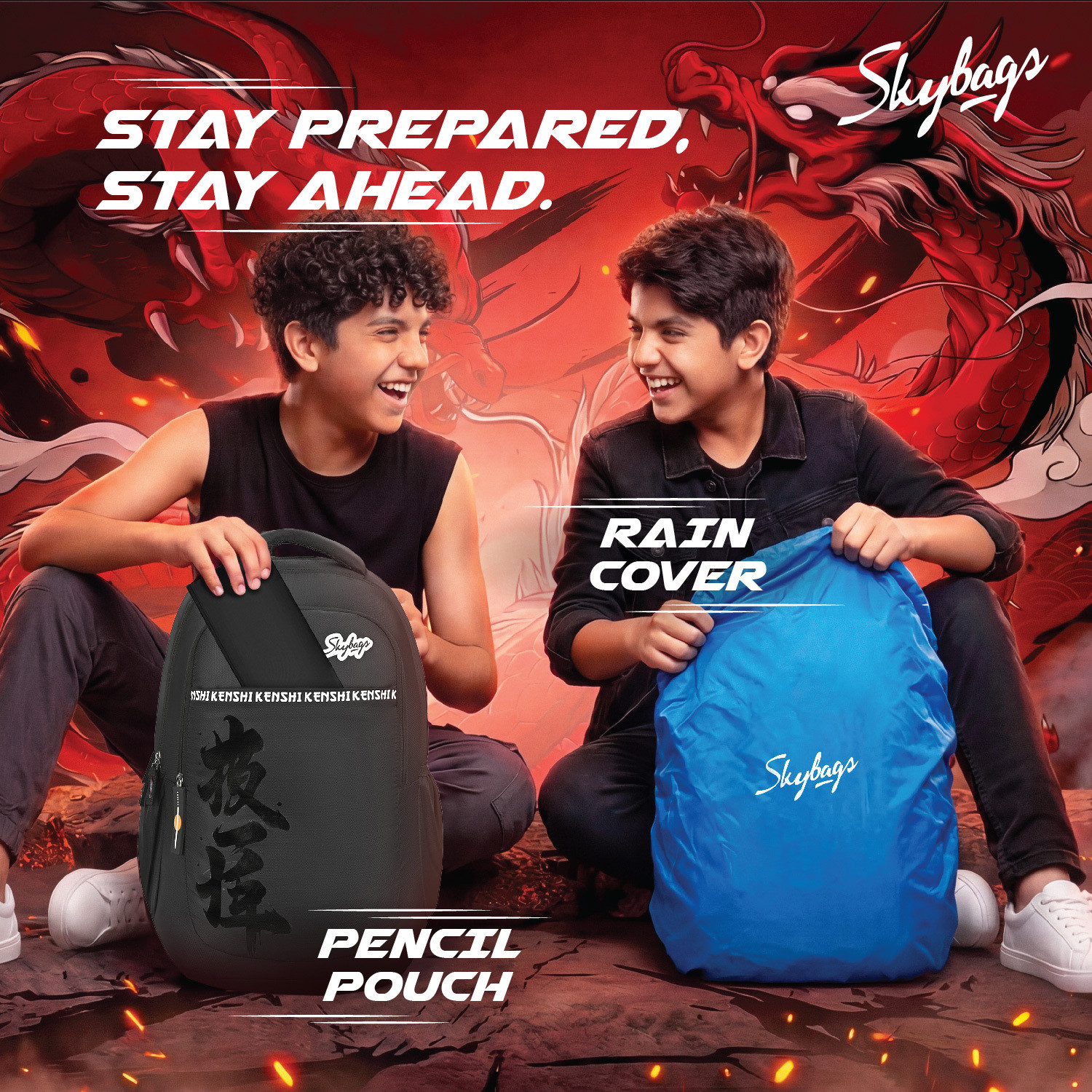 Image of SKYBAGS Kenshi Stealth School Backpack for Boys & Girls with 3 Compartments - Unisex 34 L Backpack