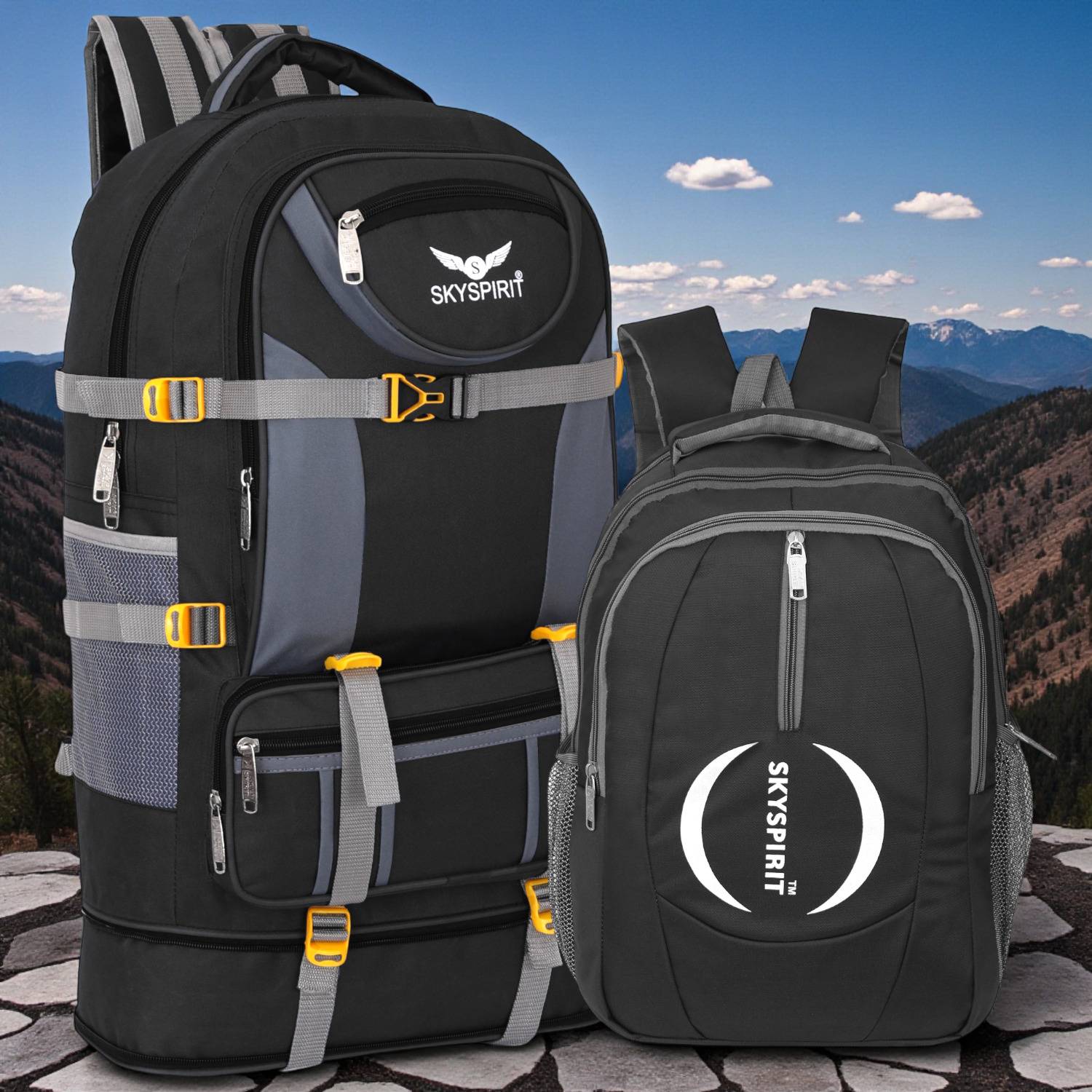 sky spirit Travel & Adventure Backpack Combo with Extra Storage