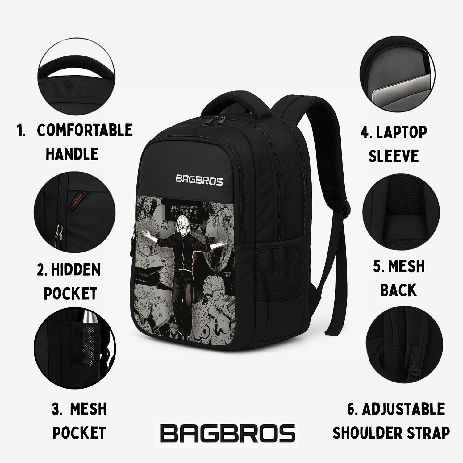 Image of Bagbros Jujutsu Kaisen Itadori Backpack |Waterproof Anime School College Backpack 30L 30 L Backpack