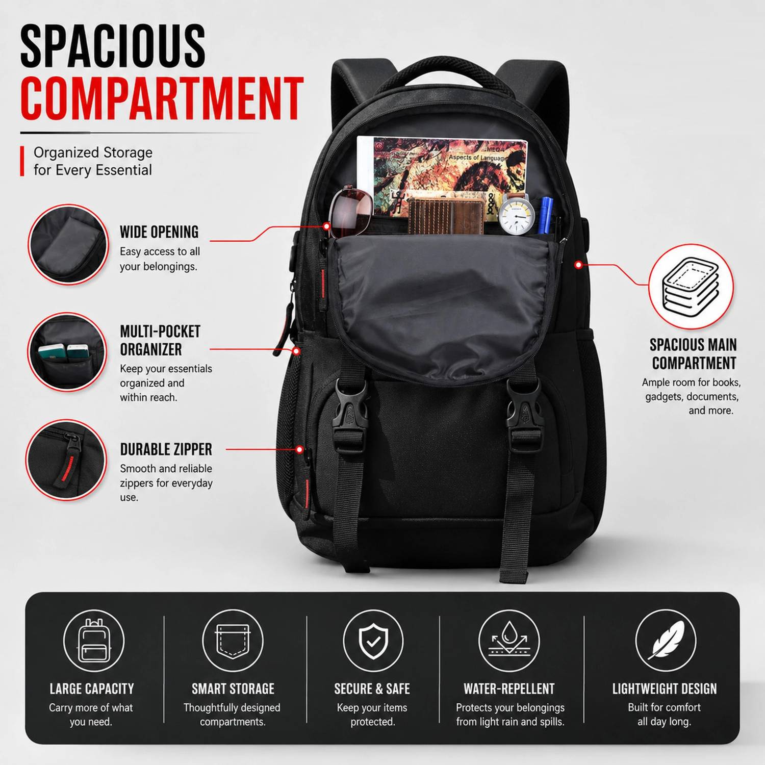 Flyscape ASHPER 38L Laptop Backpack with USB - Image 3