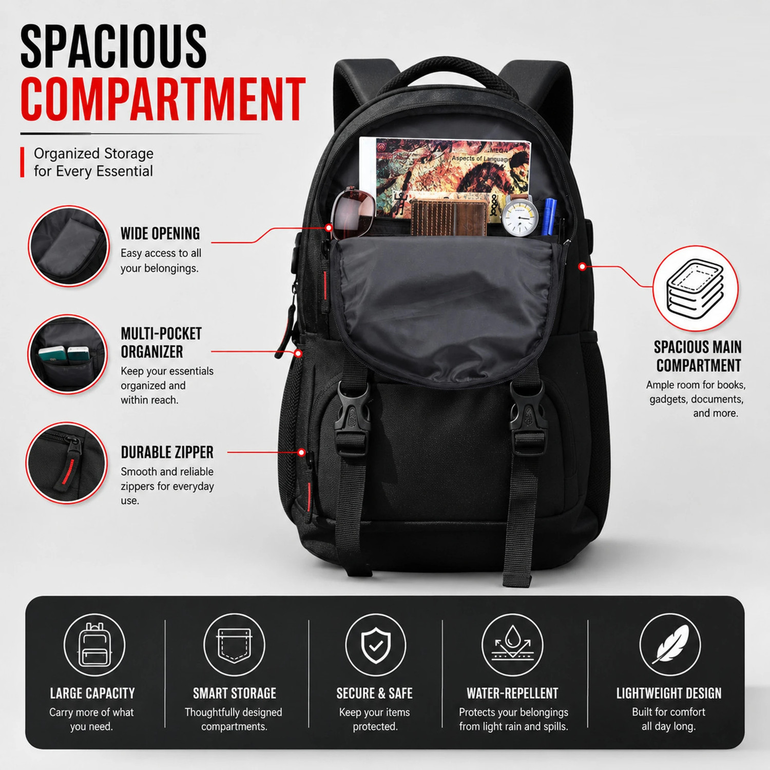 Image of Flyscape ASHPER Unisex with USB Port and Rain Cover 38 L Laptop Backpack