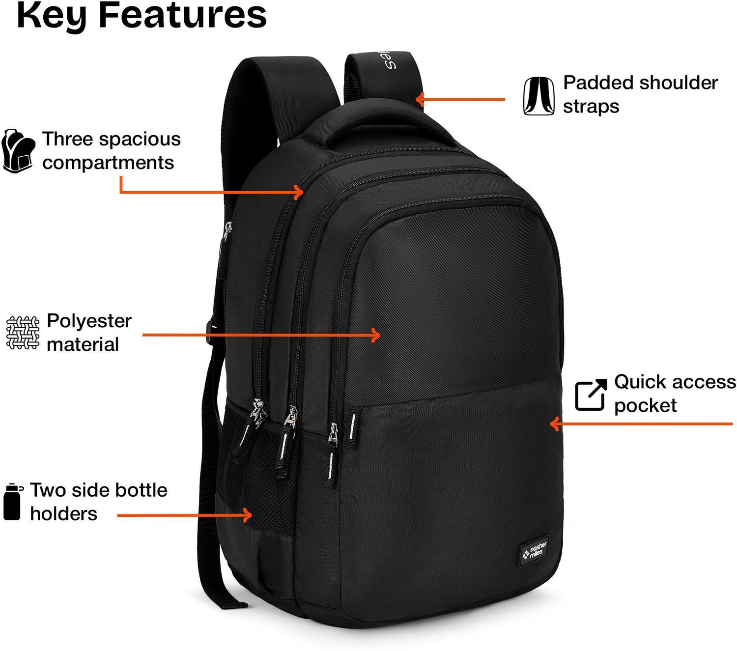 Image of NASHER MILES Eclipse Polyester Laptop Backpack with Raincover & Front Organiser for Travel 33 L Laptop Backpack