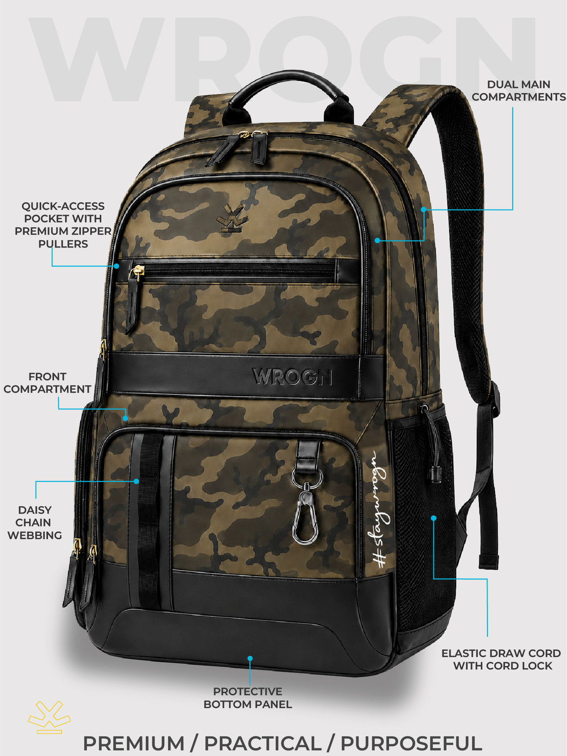 Image of WROGN Unisex Urban Heritage Pro Laptop Backpack with Anti Theft Pocket & Rain Cover 40 L Laptop Backpack