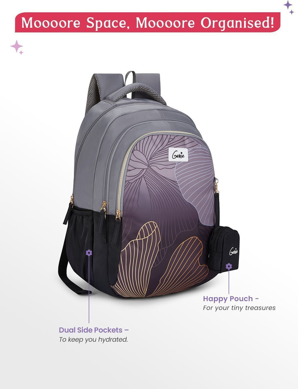 Image of Genie Large 36 L Backpack Emberlit School Backpack For Girls |19 Inch - Black (Multicolor)
