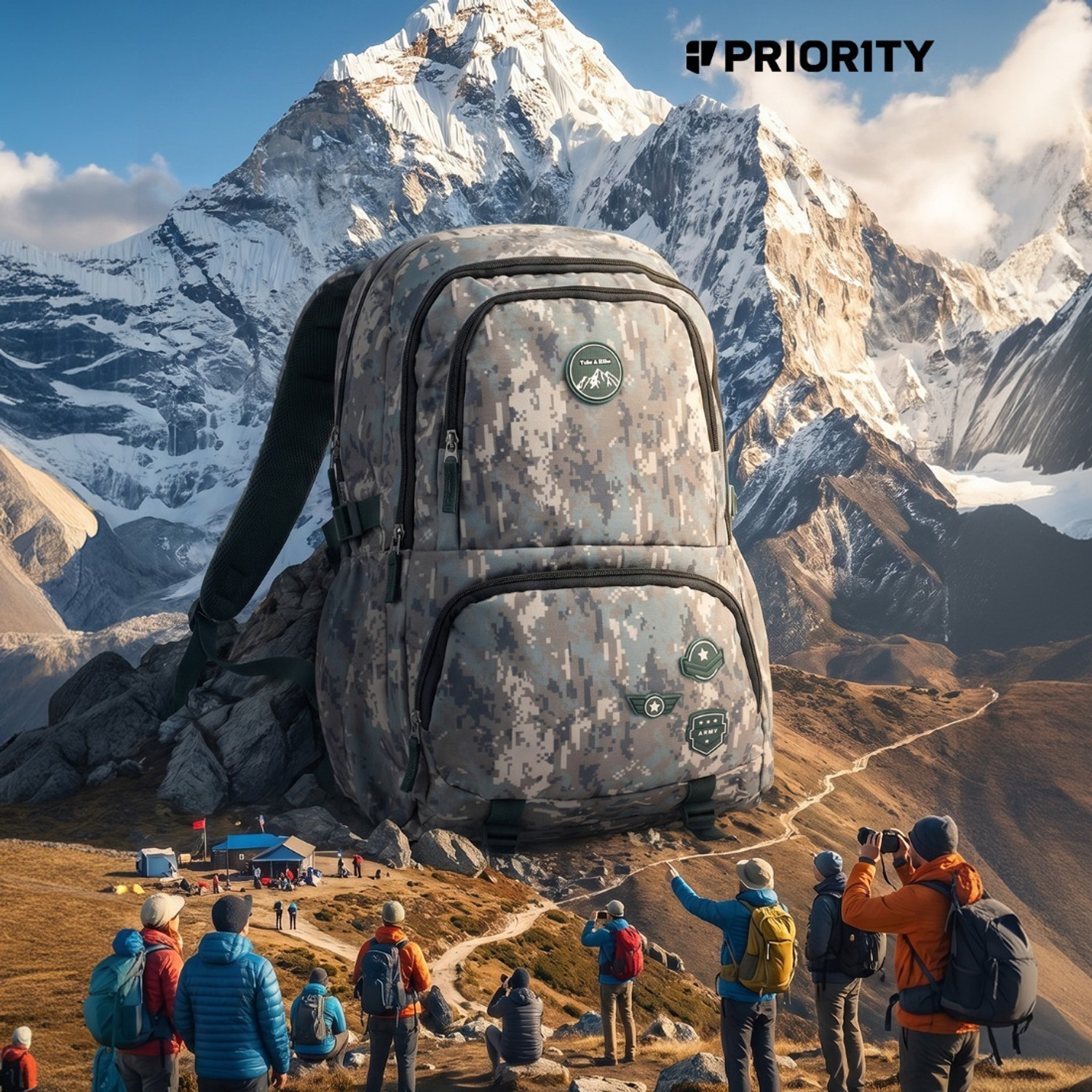 Image of Priority Large 60 L Backpack Camouflage Trekking bag with Rain Cover (Green)