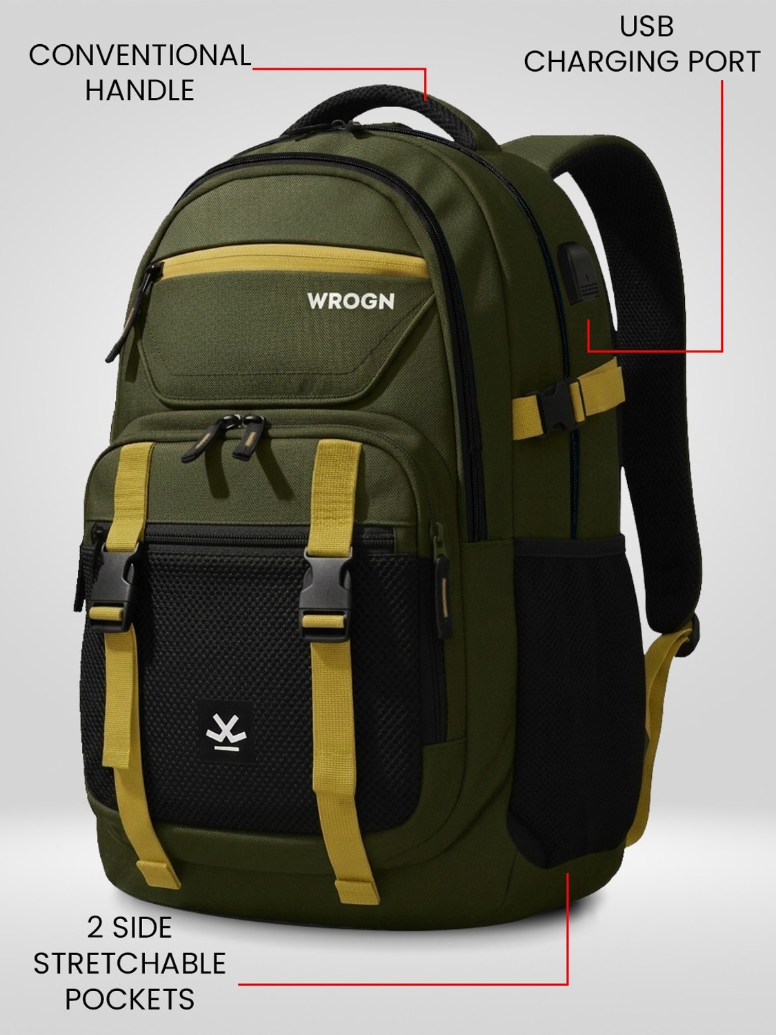 Image of WROGN Unisex Ashper 2.0 with USB Port, Rain Cover and Reflective Strip 42 L Laptop Backpack