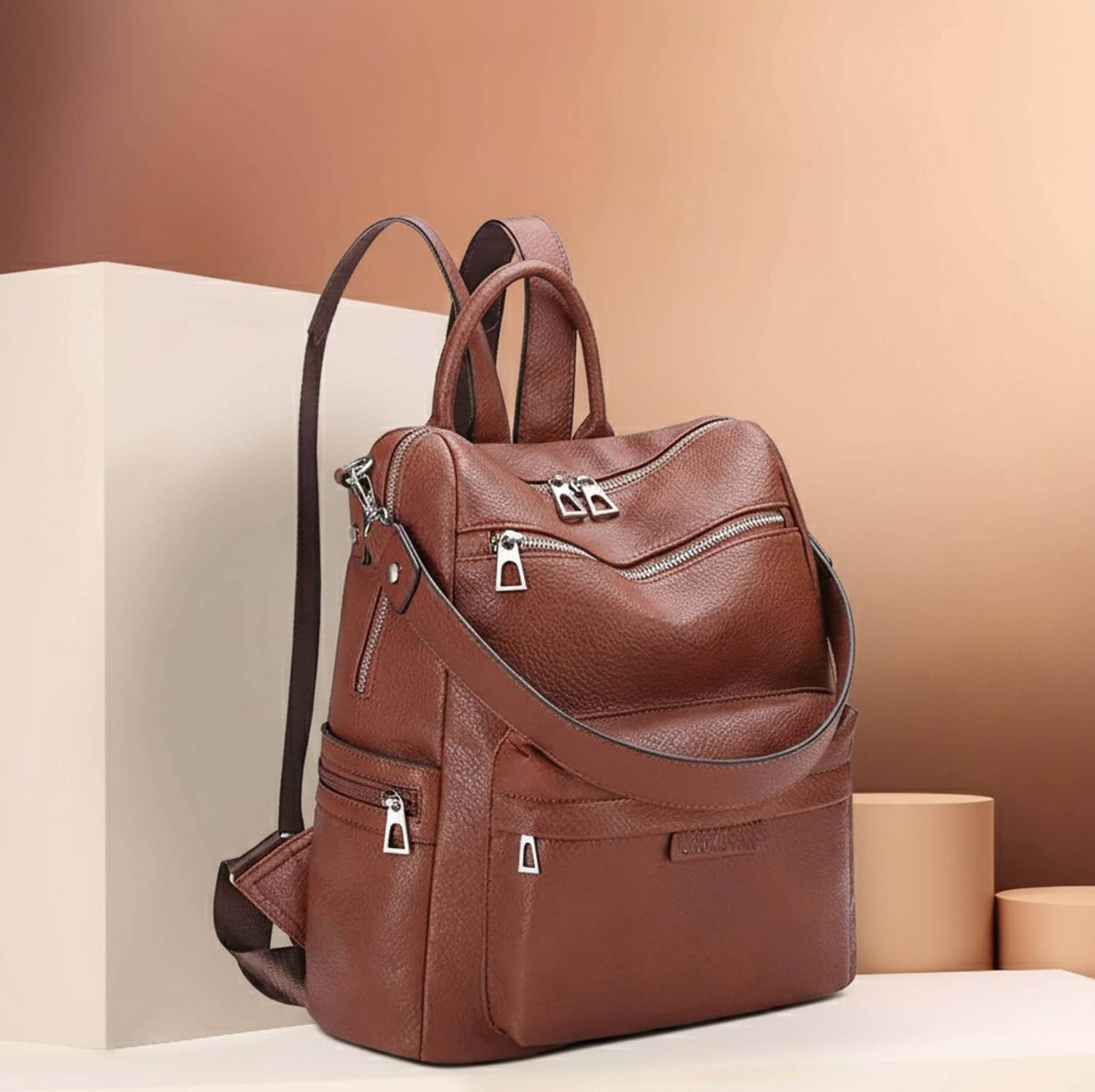 AloneFit Laptop Backpack Purse for Women Convertible Travel Vintage PU Leather Bagpack 25 L Backpack